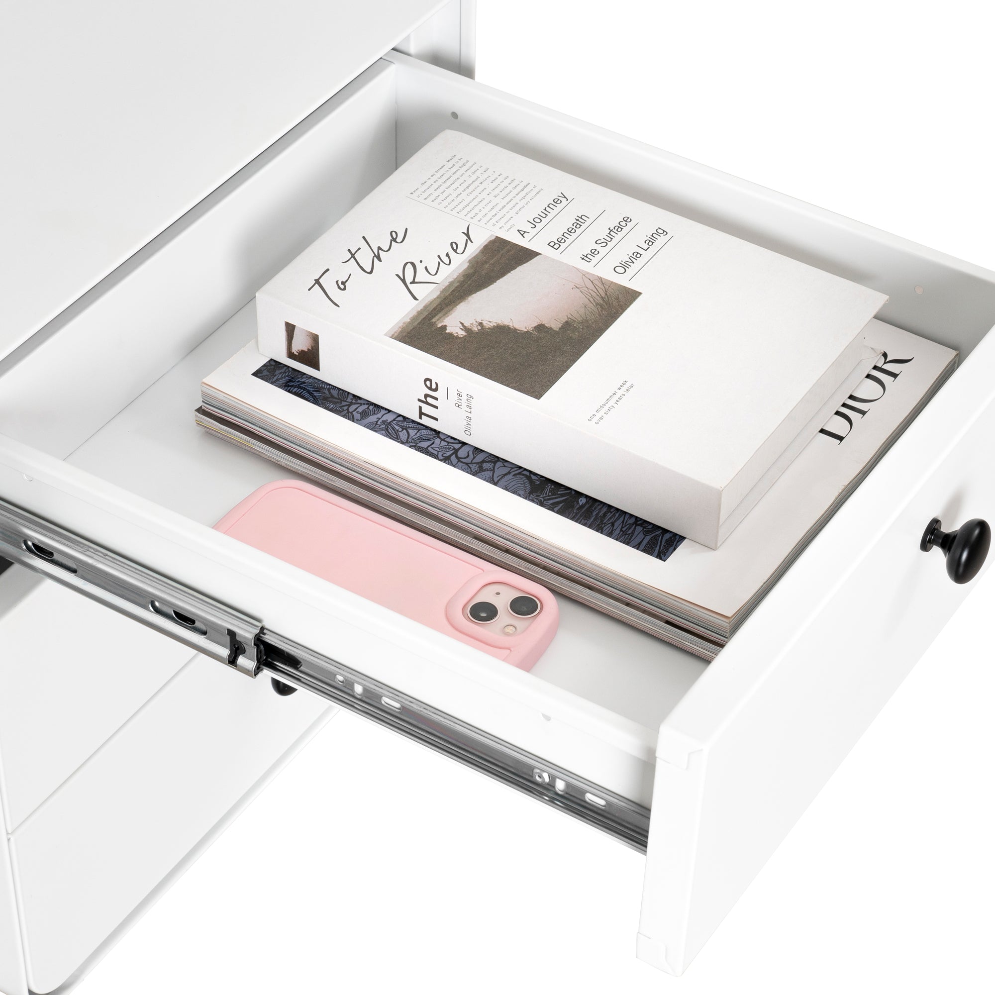3 Drawers Nordic Minimalist Bedside Steel Cabinet with Round Handle- White