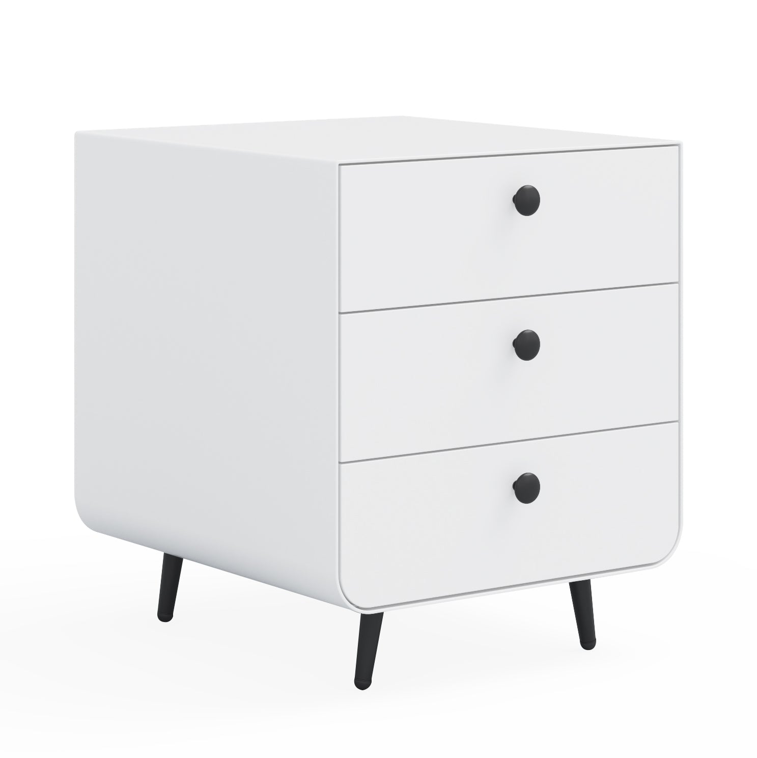 3 Drawers Nordic Minimalist Bedside Steel Cabinet with Round Handle- White