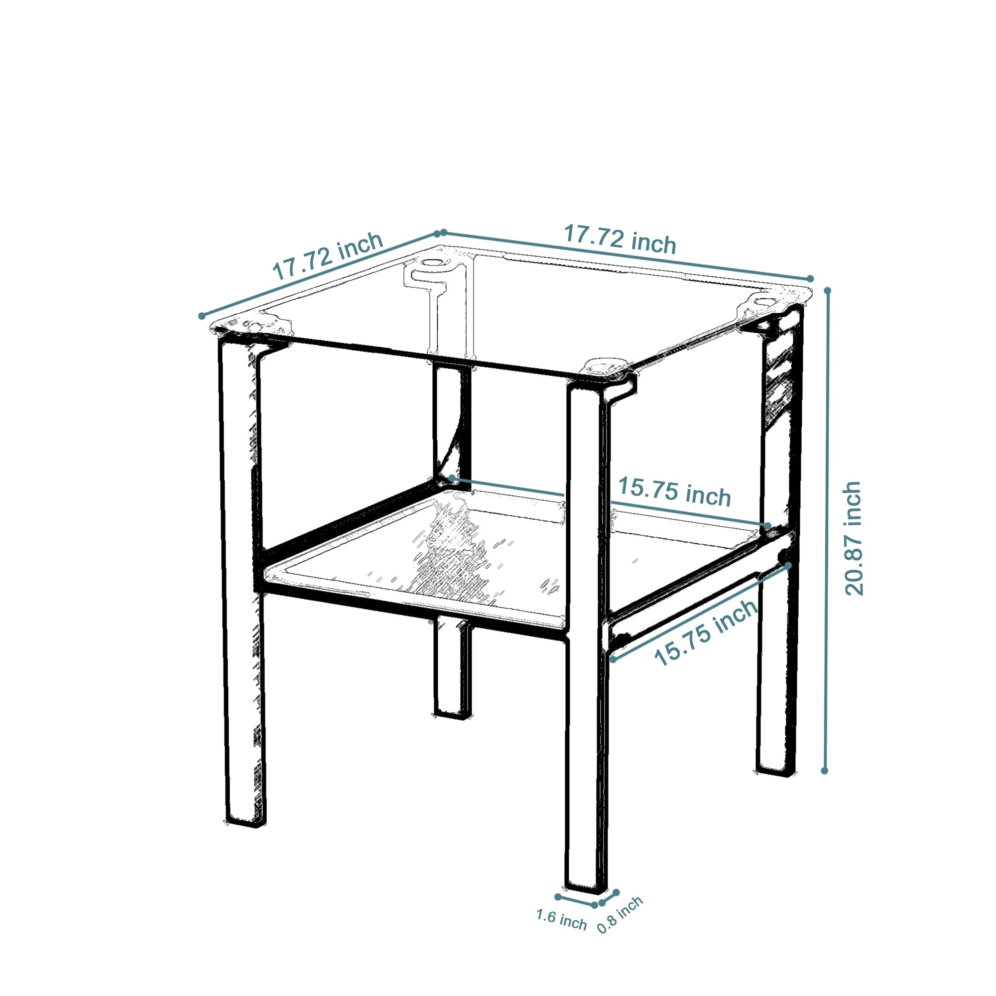 2pcs Two Layered Tempered Glass Small Bedroom Corner Home Tea Table- Transparent+Black