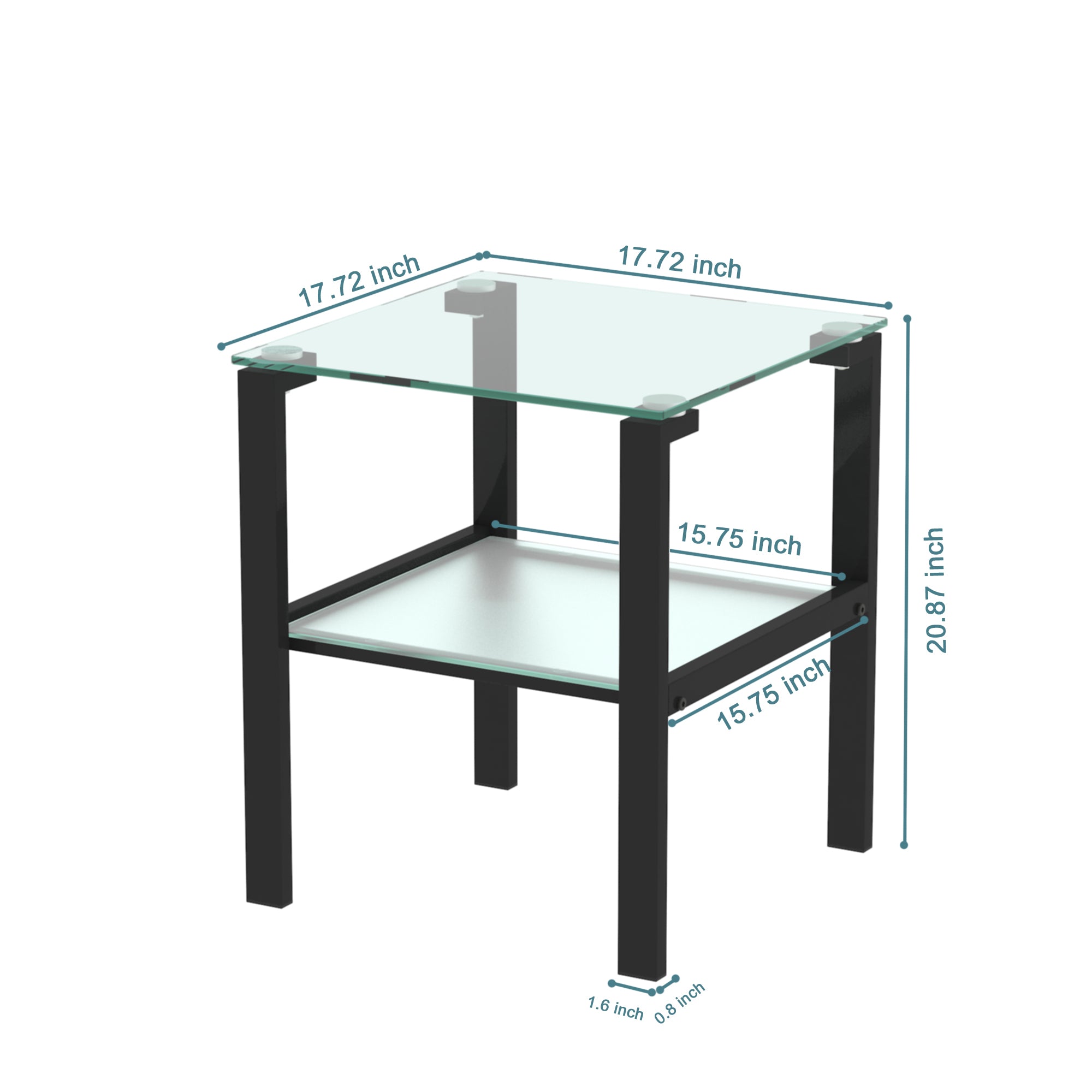 2pcs Two Layered Tempered Glass Small Bedroom Corner Home Tea Table- Transparent+Black