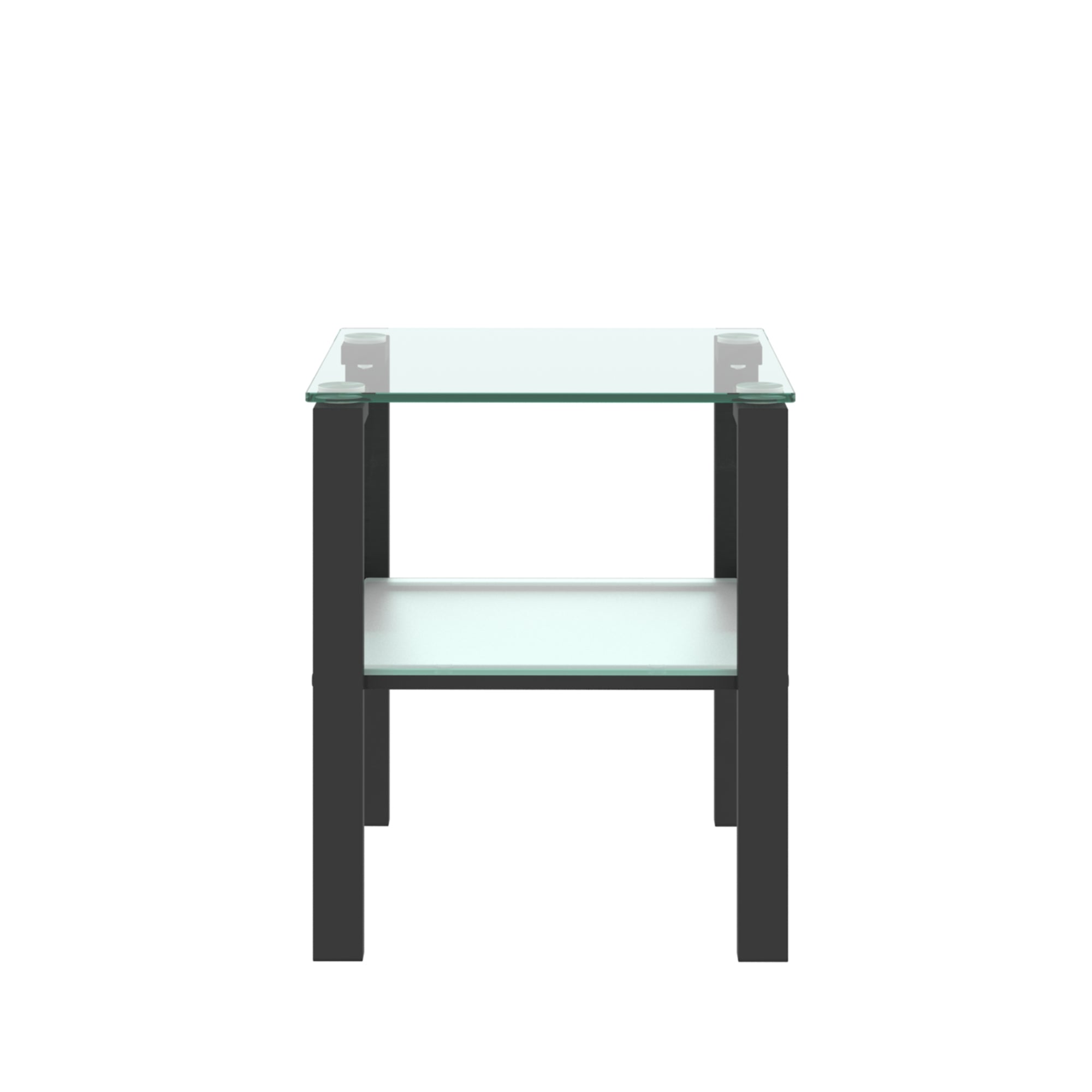 2pcs Two Layered Tempered Glass Small Bedroom Corner Home Tea Table- Transparent+Black