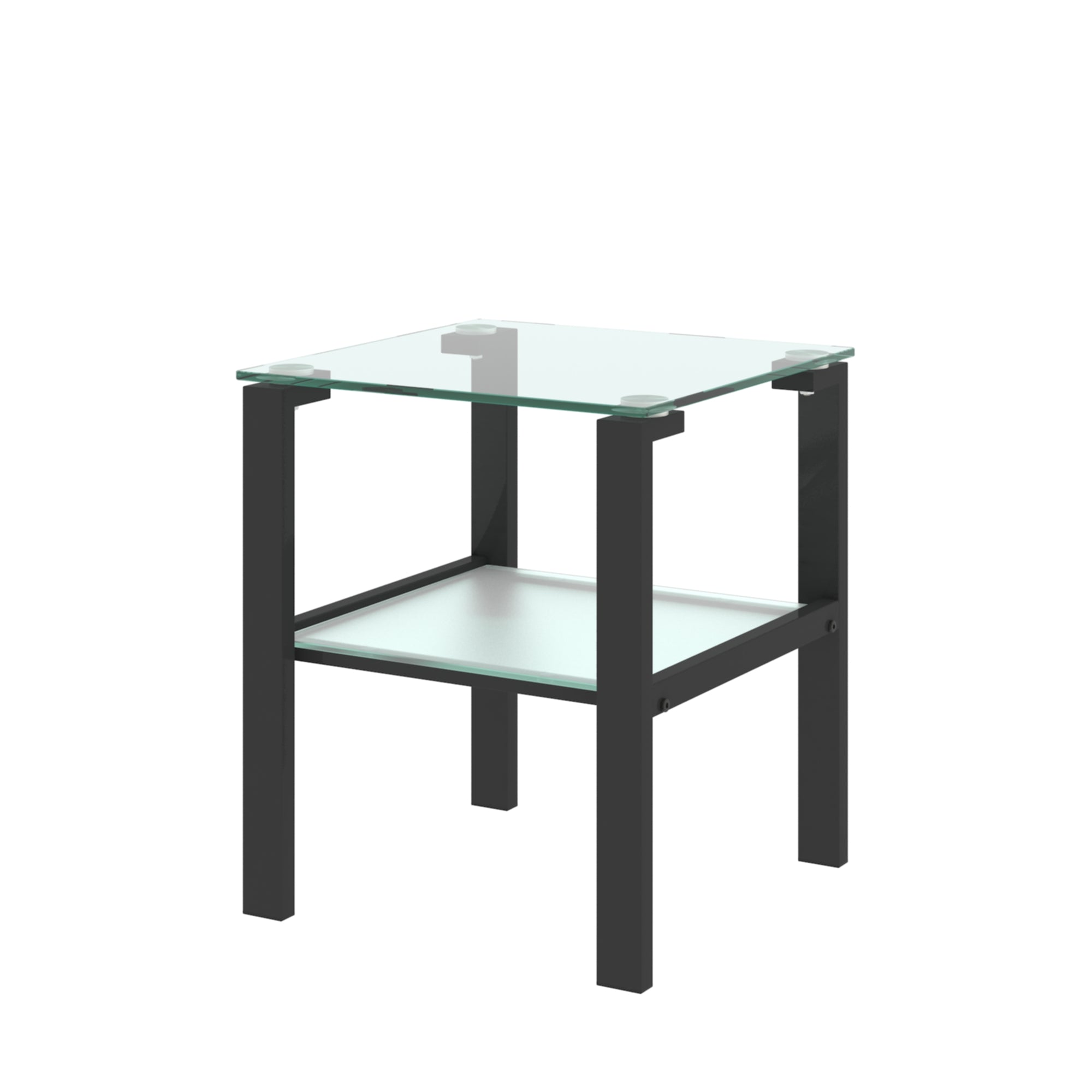 2pcs Two Layered Tempered Glass Small Bedroom Corner Home Tea Table- Transparent+Black