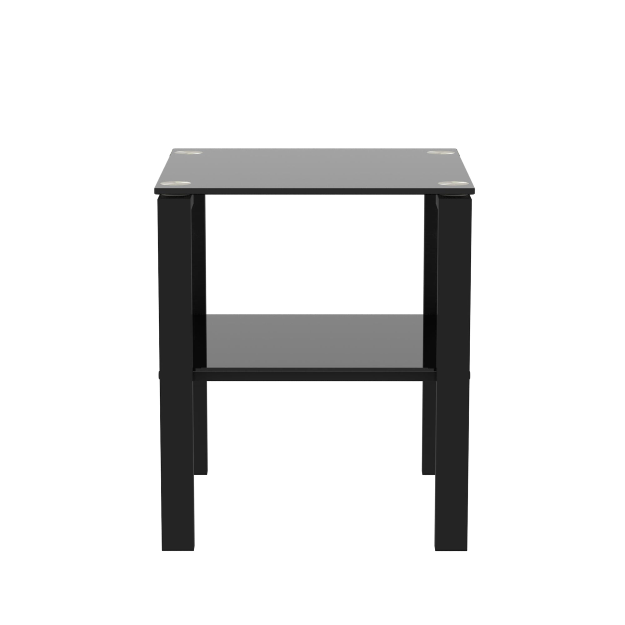 2pcs Two Layered Tempered Glass Small Bedroom Corner Home Tea Table- Black+Black