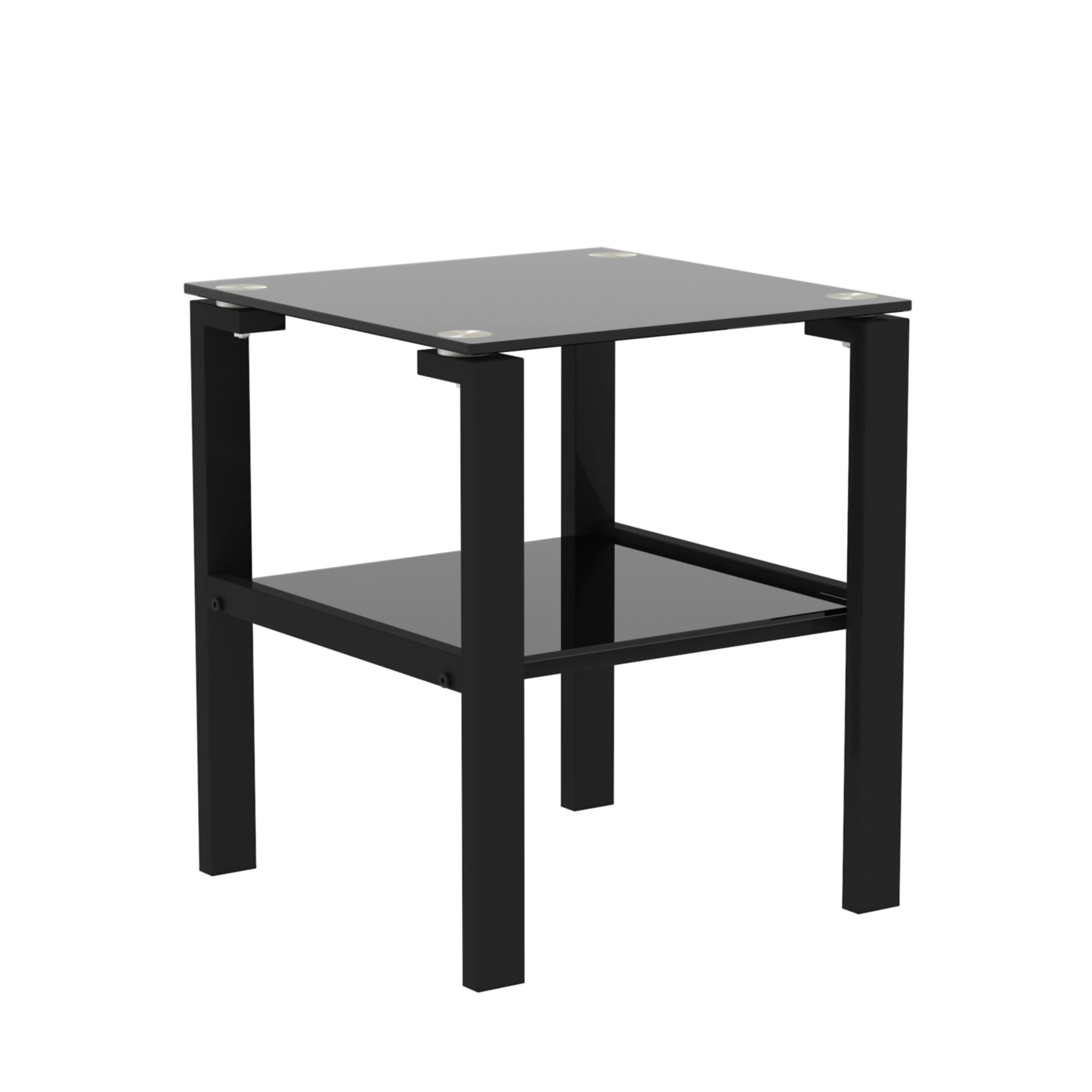 2pcs Two Layered Tempered Glass Small Bedroom Corner Home Tea Table- Black+Black