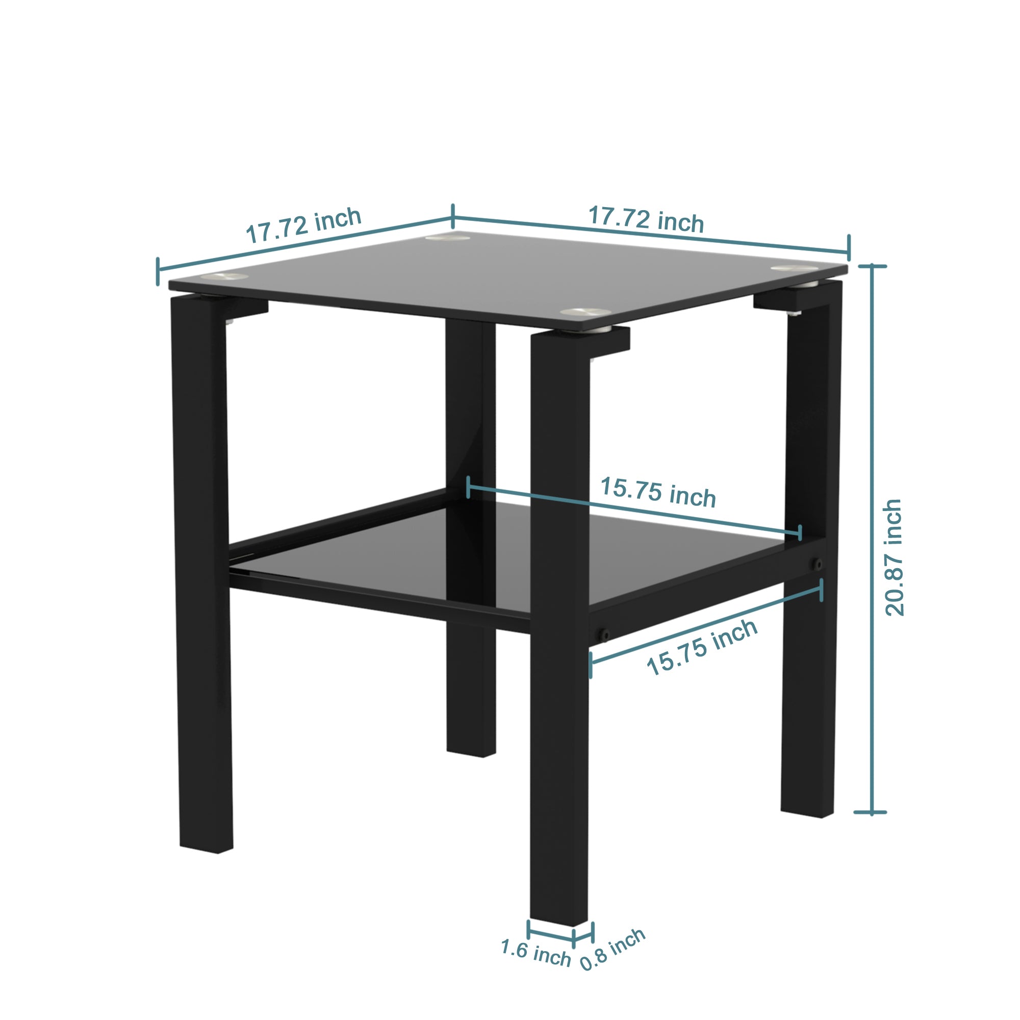 2pcs Two Layered Tempered Glass Small Bedroom Corner Home Tea Table- Black+Black