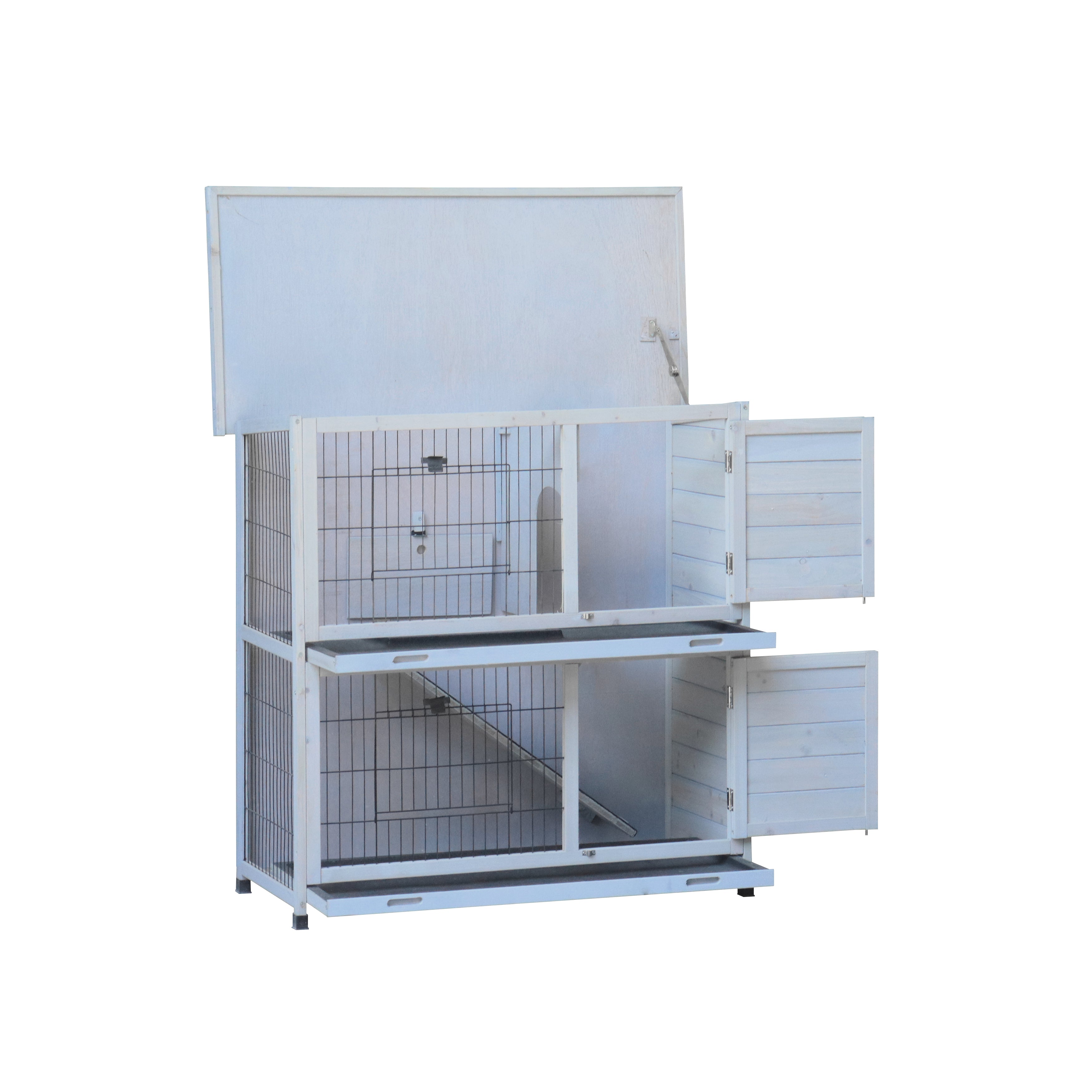 2 Story Rabbit Hutch Extensible Chicken Coop with No Leak Trays Large Running Space