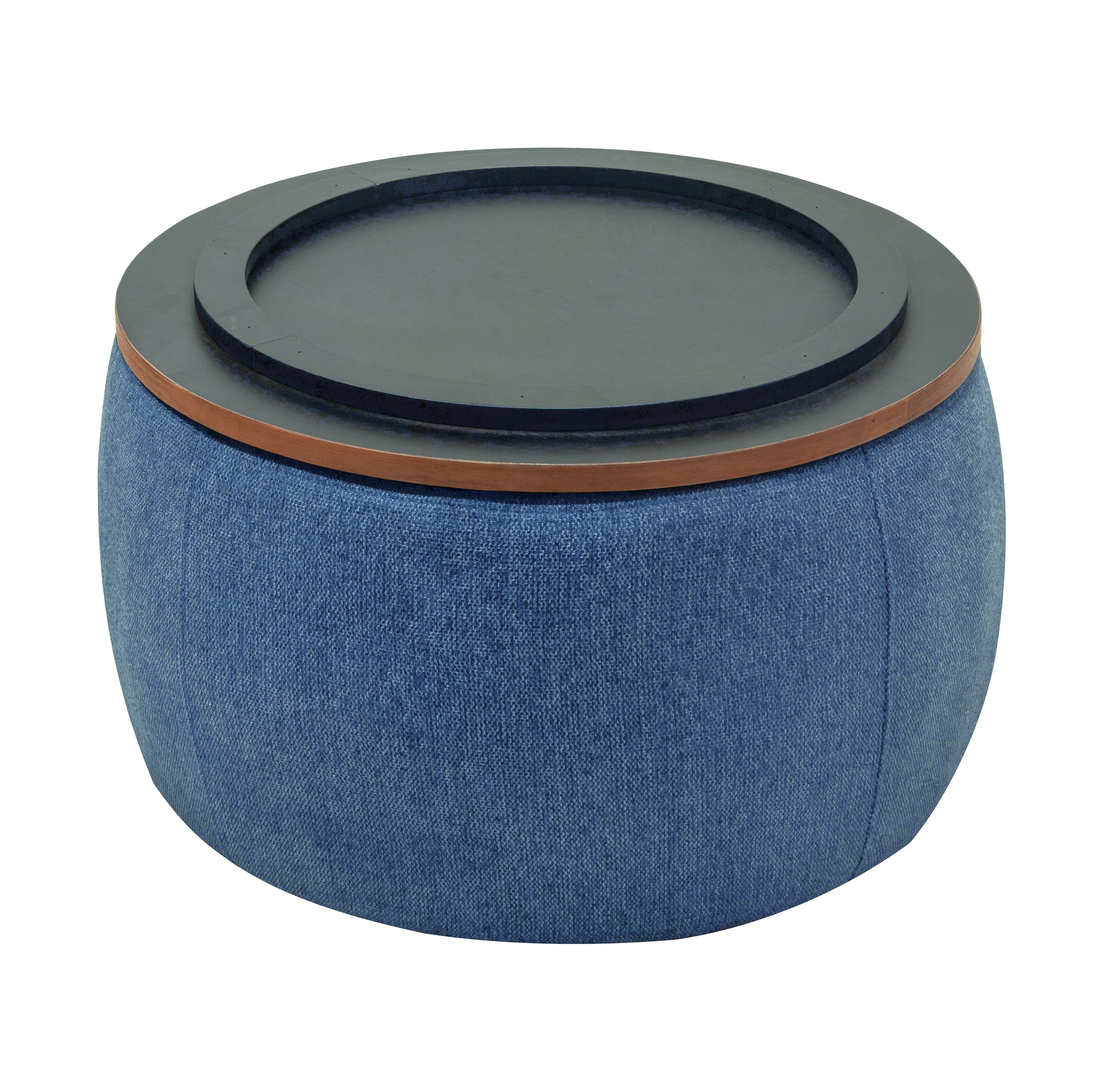 2 in 1 Round Storage Organizer and Foot Stool with Wooden Lid- Navy