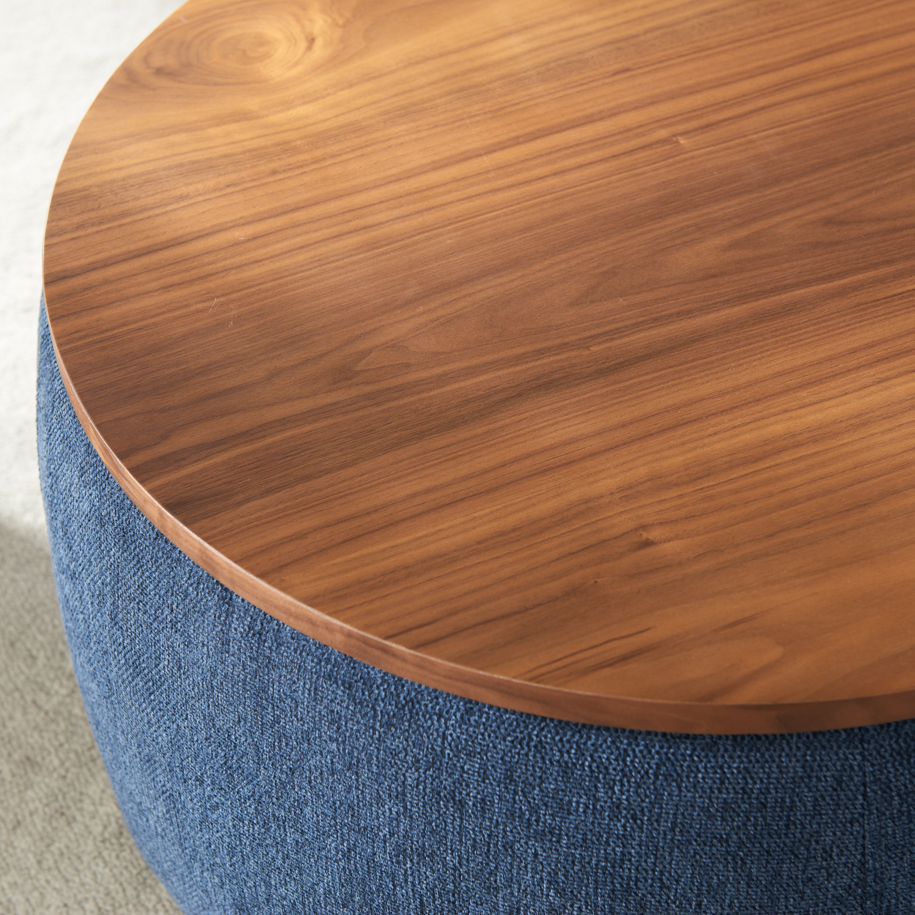2 in 1 Round Storage Organizer and Foot Stool with Wooden Lid- Navy