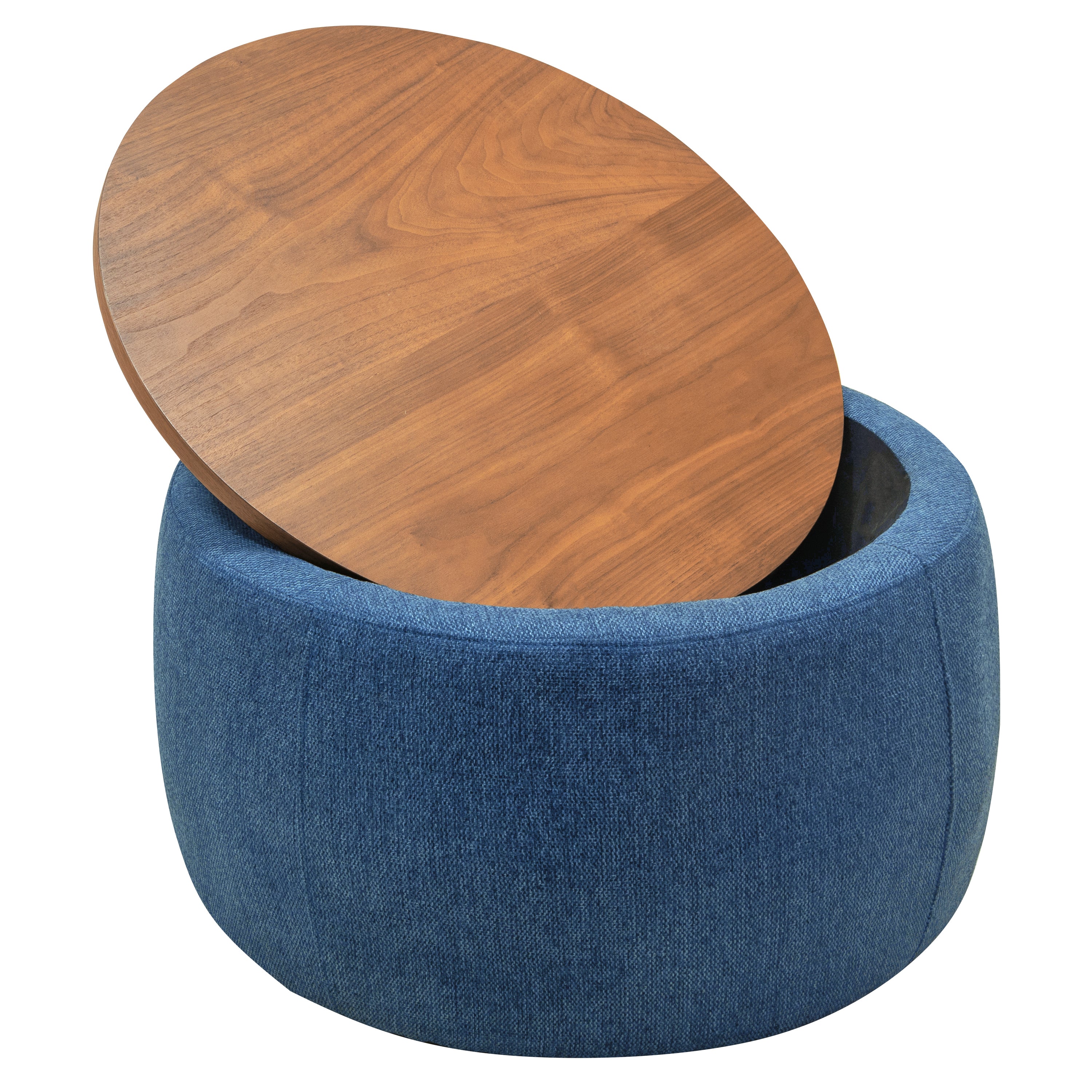 2 in 1 Round Storage Organizer and Foot Stool with Wooden Lid- Navy