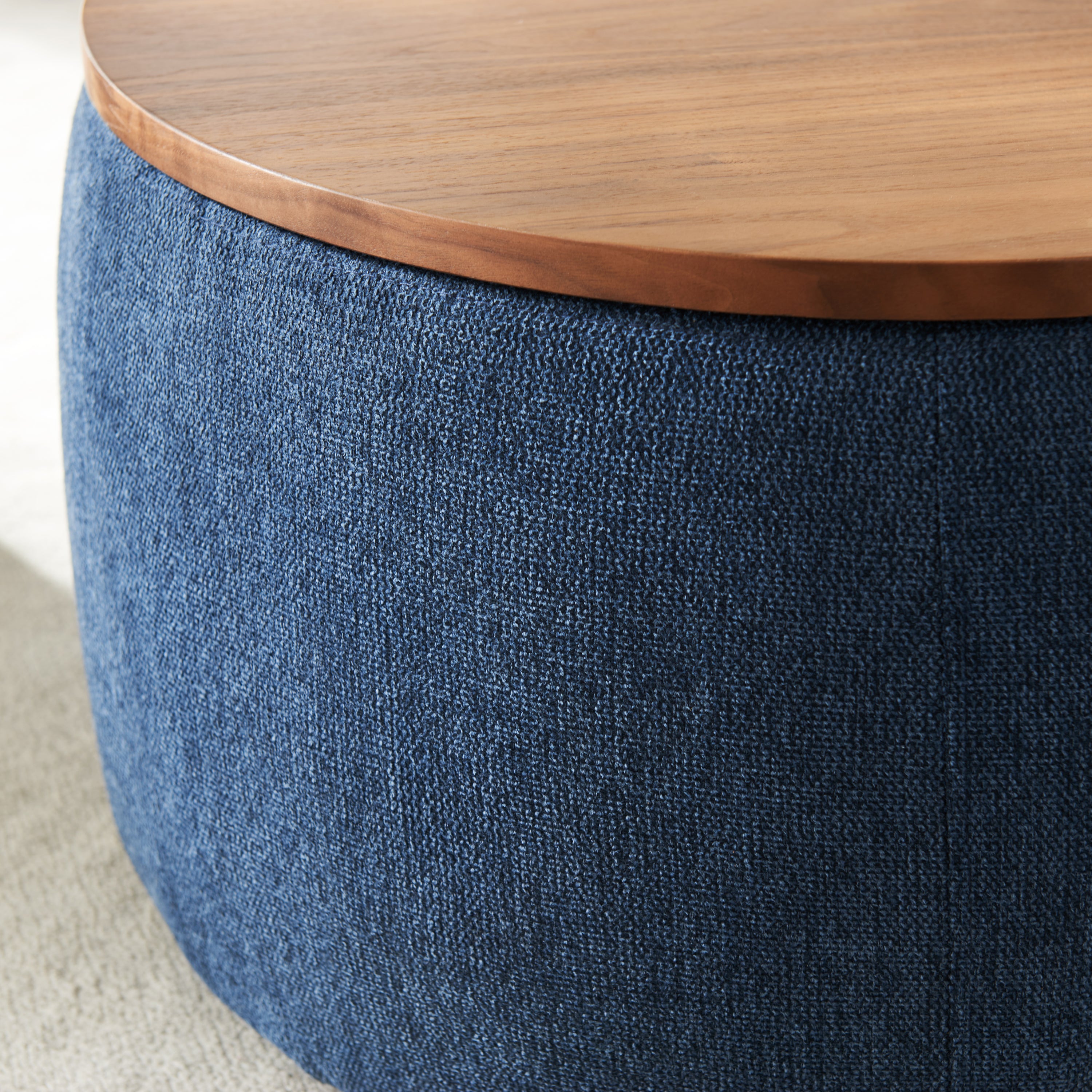 2 in 1 Round Storage Organizer and Foot Stool with Wooden Lid- Navy