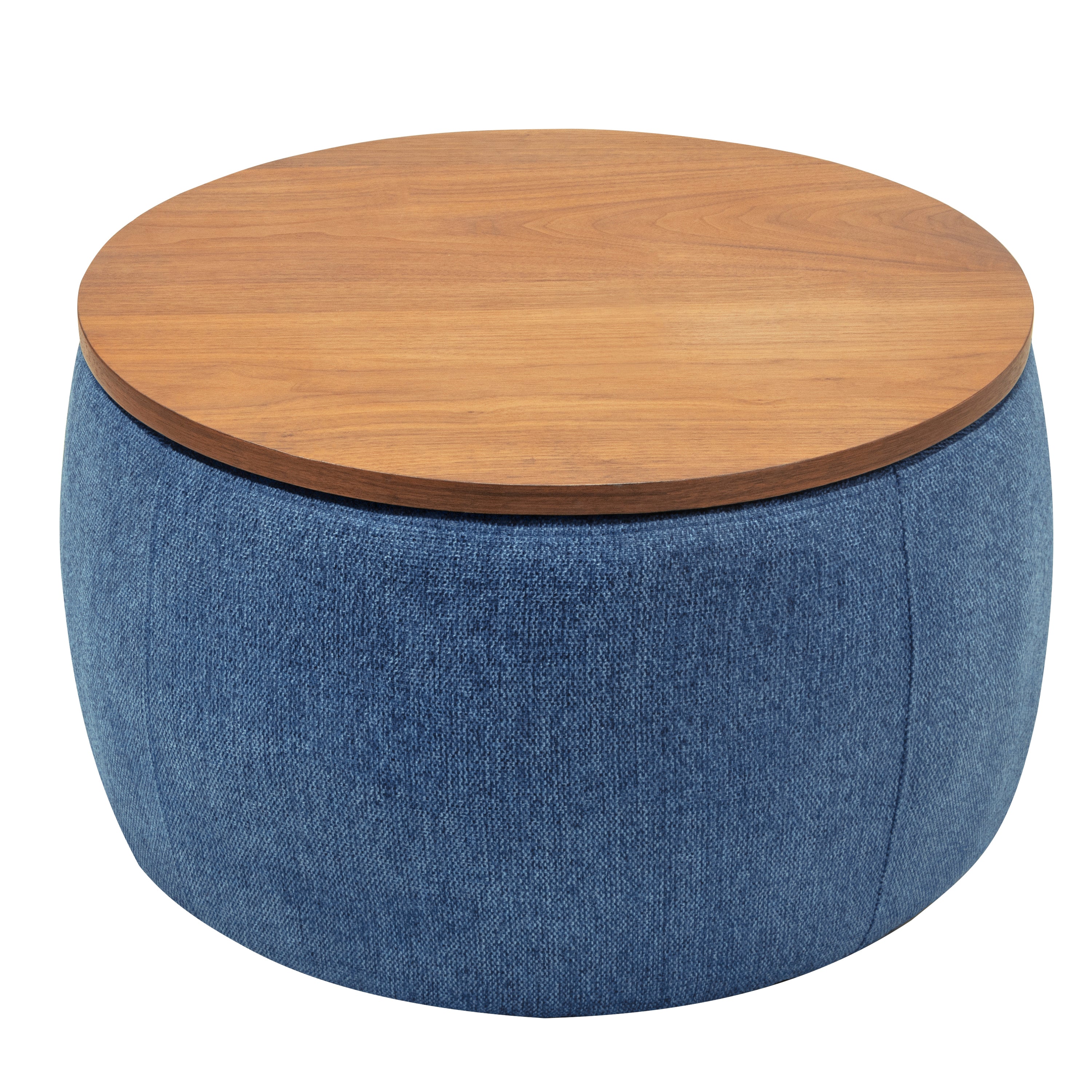 2 in 1 Round Storage Organizer and Foot Stool with Wooden Lid- Navy