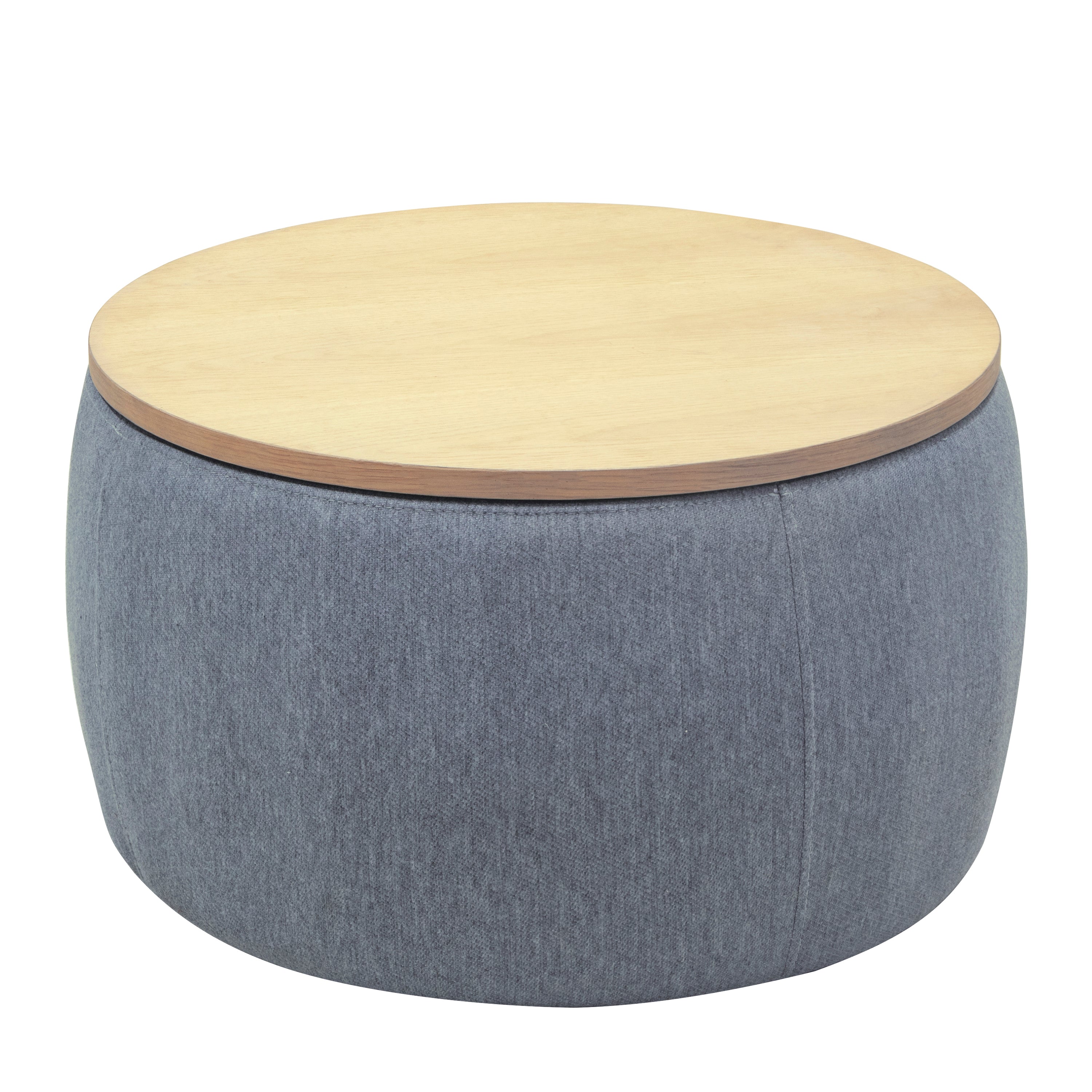 2 in 1 Round Storage Organizer and Foot Stool with Wooden Lid- Dark Grey