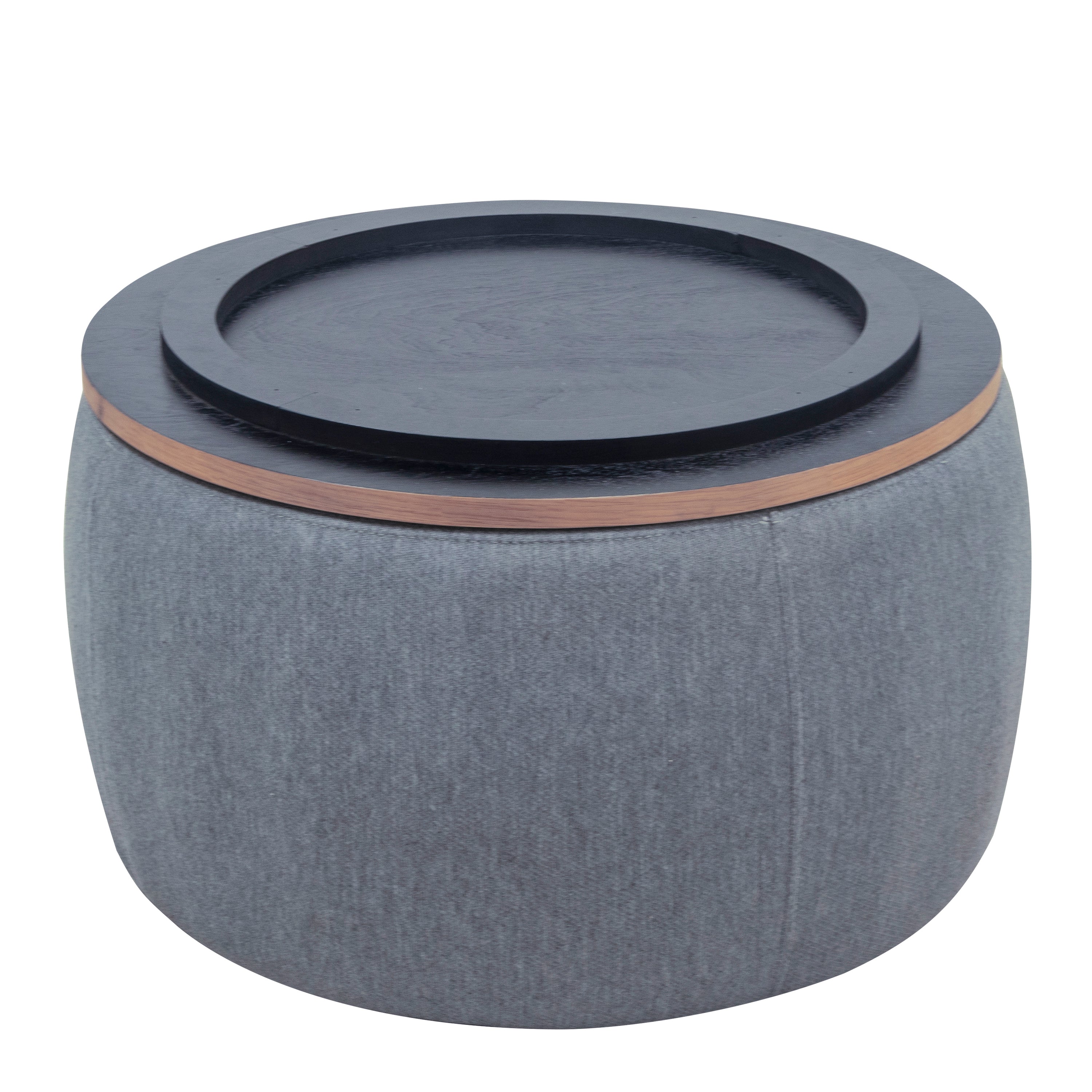 2 in 1 Round Storage Organizer and Foot Stool with Wooden Lid- Dark Grey