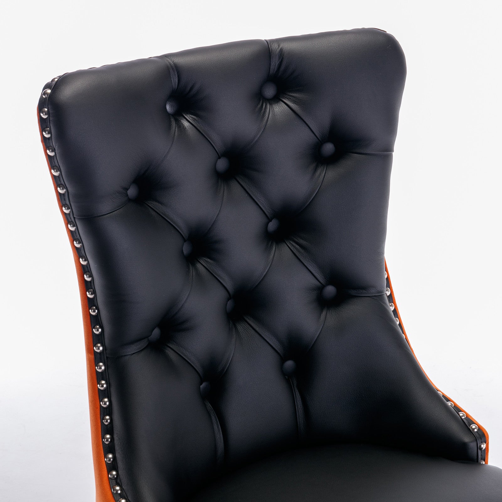 2 pcs High-End Tufted Modern Contemporary Leather Chair with Wooden Legs- Black+Orange