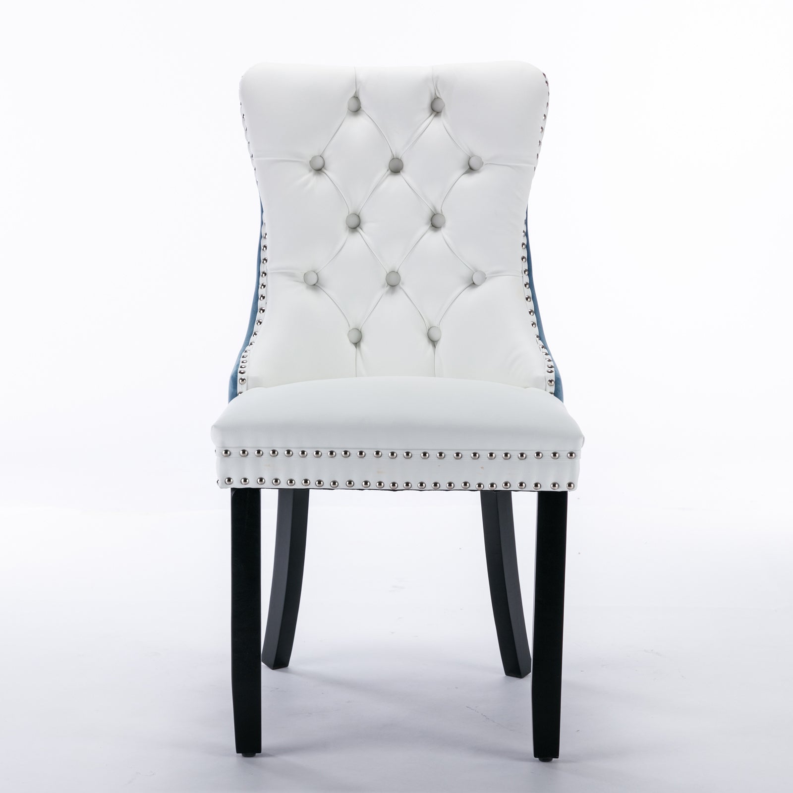 2 pcs High-End Tufted Modern Contemporary Leather Chair with Wooden Legs- Blue+White