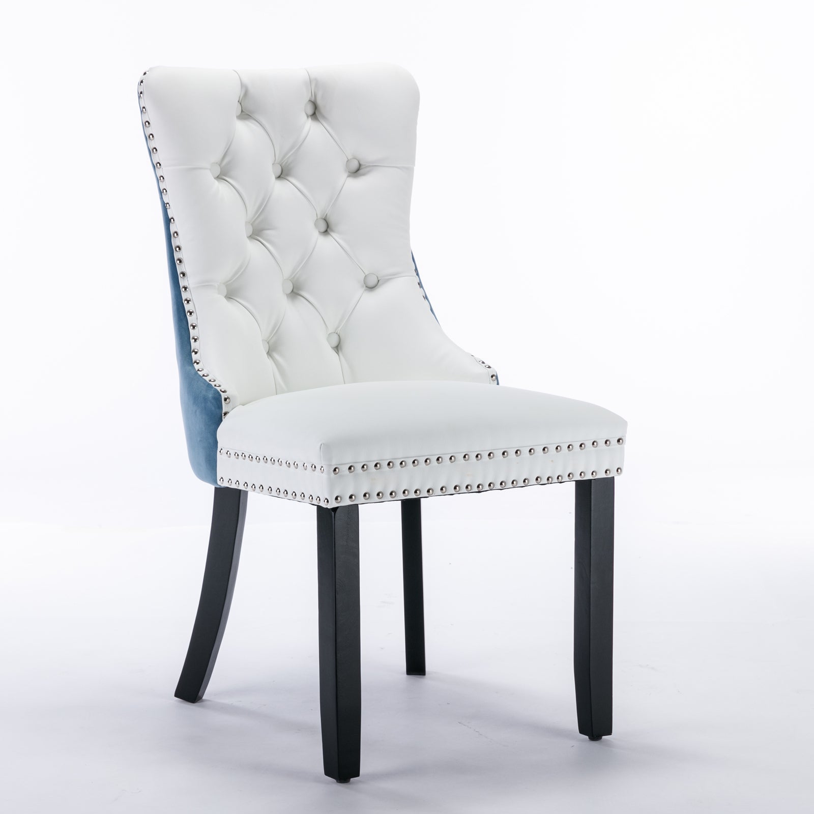 2 pcs High-End Tufted Modern Contemporary Leather Chair with Wooden Legs- Blue+White