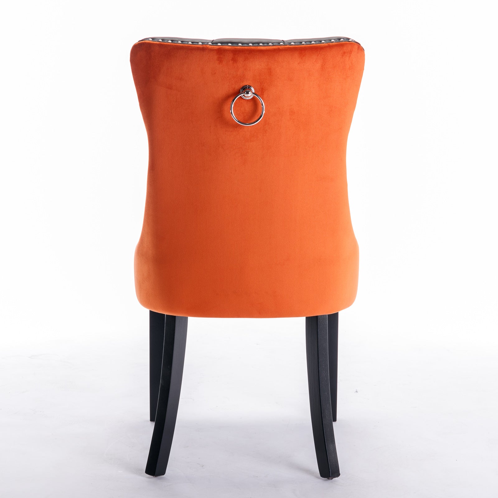 2 pcs High-End Tufted Modern Contemporary Leather Chair with Wooden Legs- Black+Orange