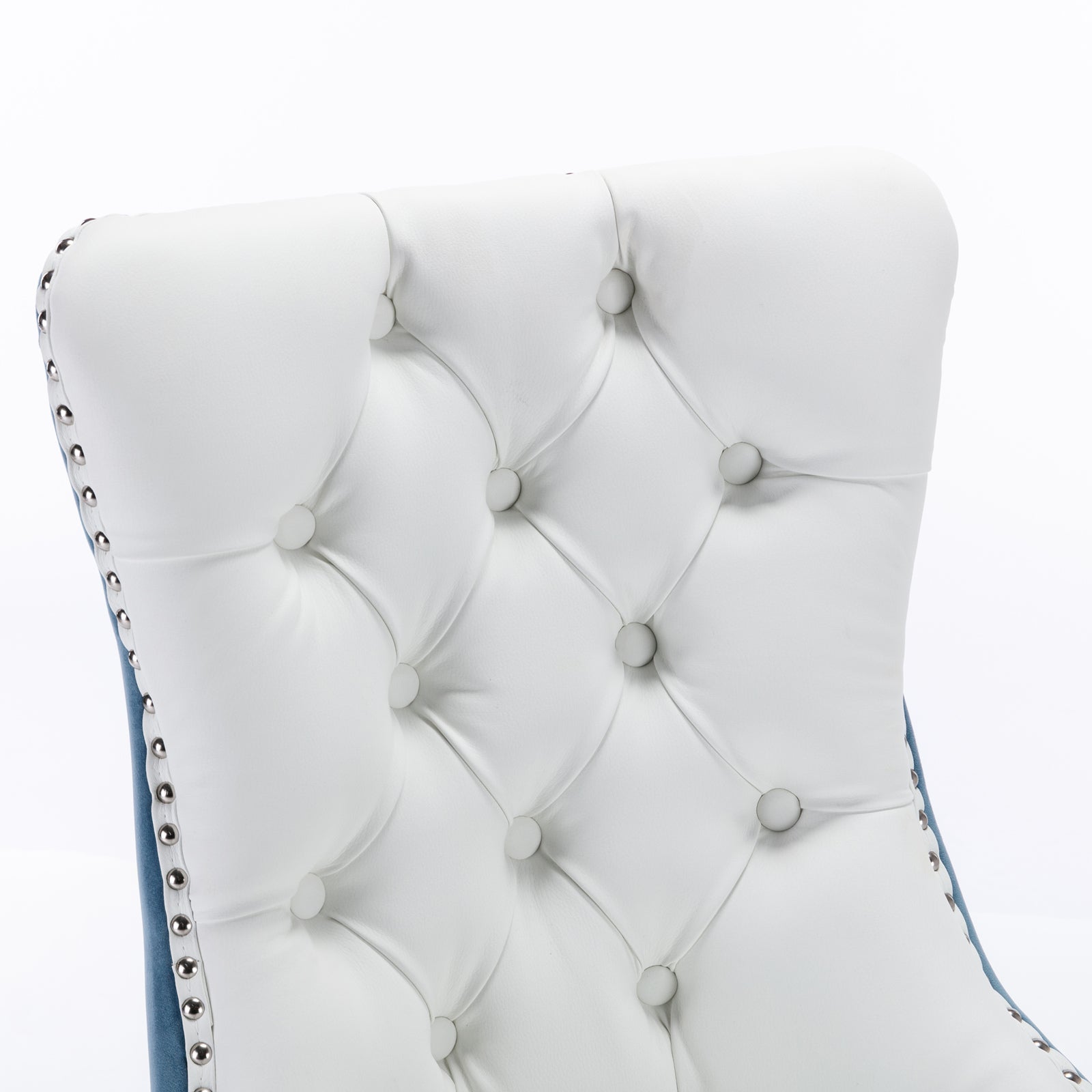 2 pcs High-End Tufted Modern Contemporary Leather Chair with Wooden Legs- Blue+White