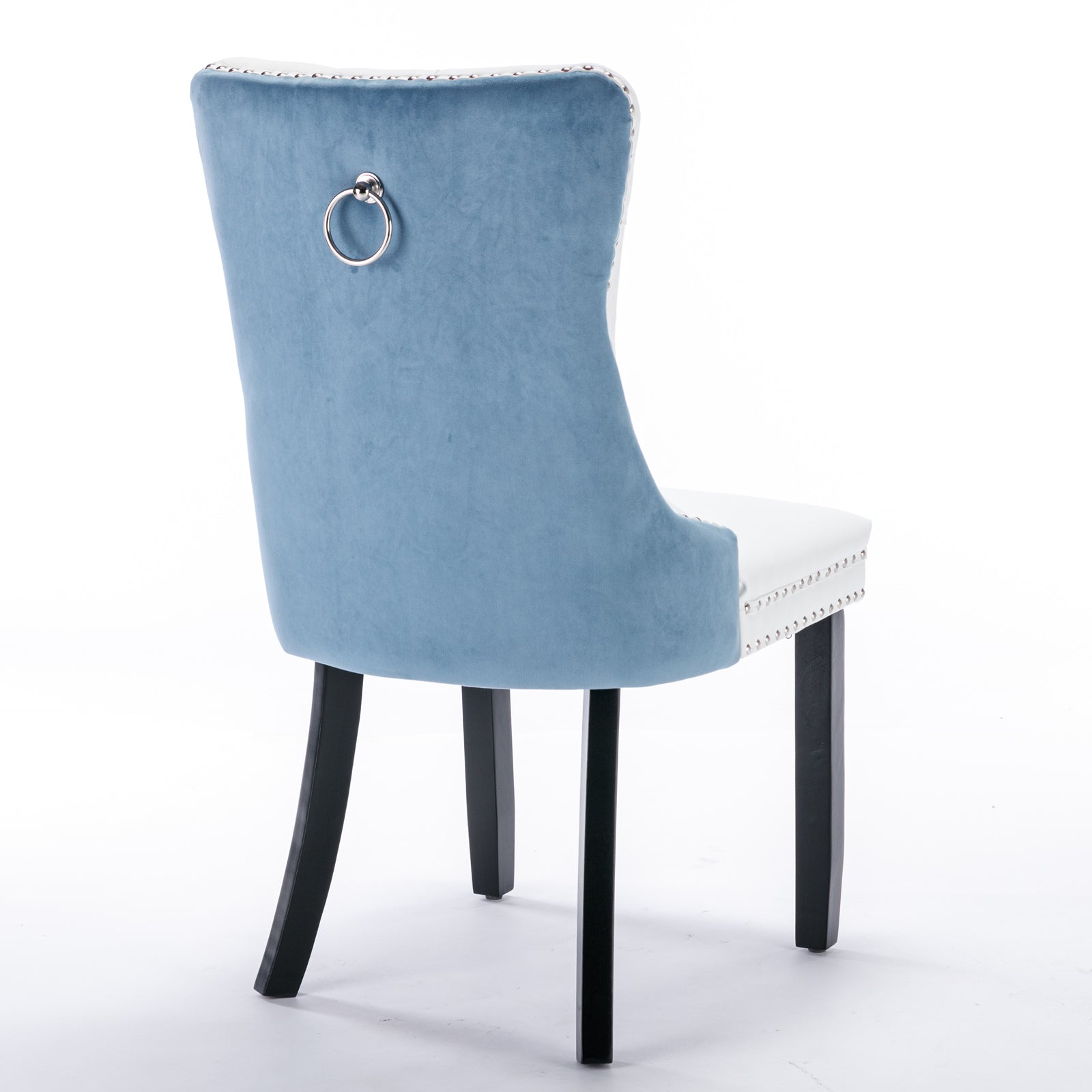 2 pcs High-End Tufted Modern Contemporary Leather Chair with Wooden Legs- Blue+White