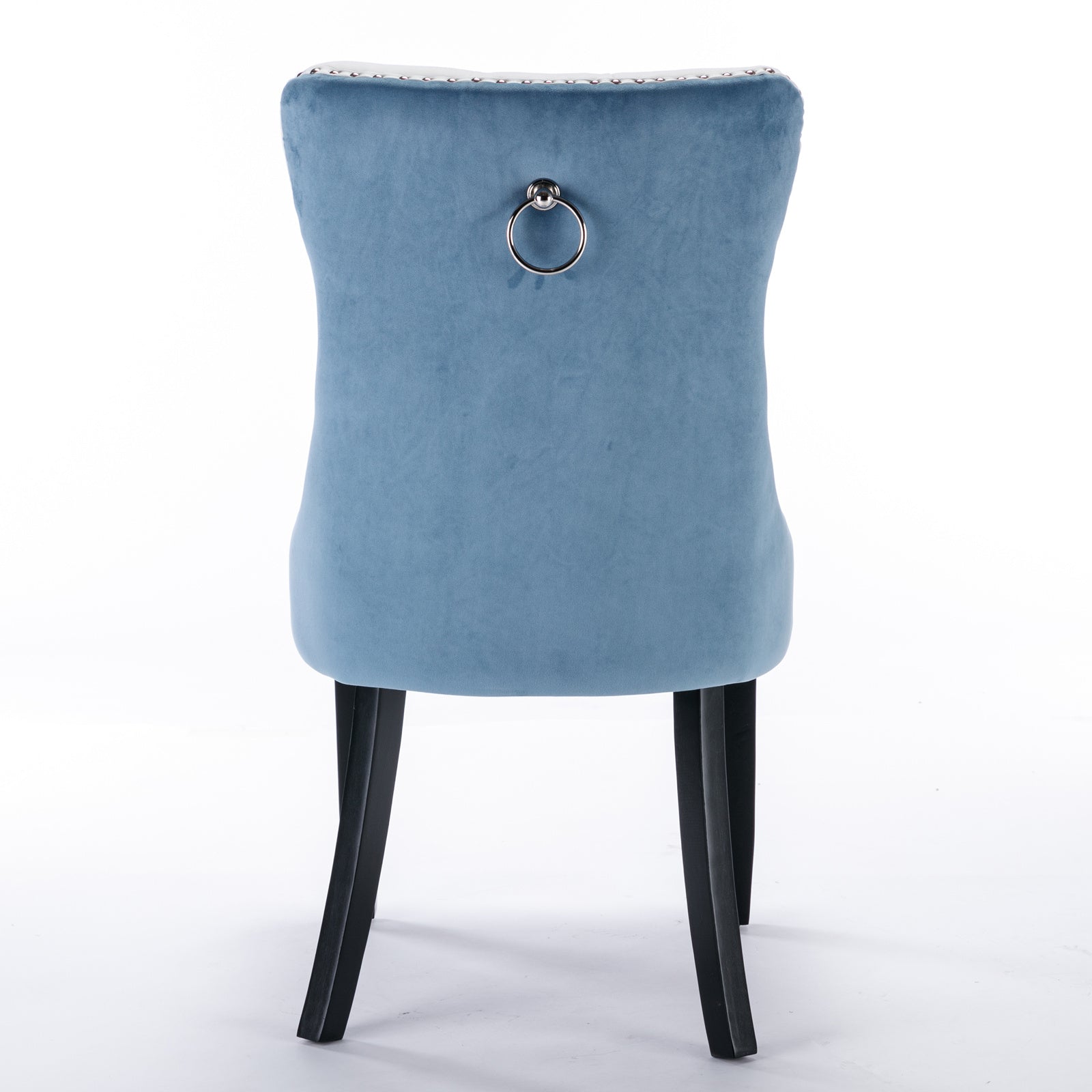 2 pcs High-End Tufted Modern Contemporary Leather Chair with Wooden Legs- Blue+White