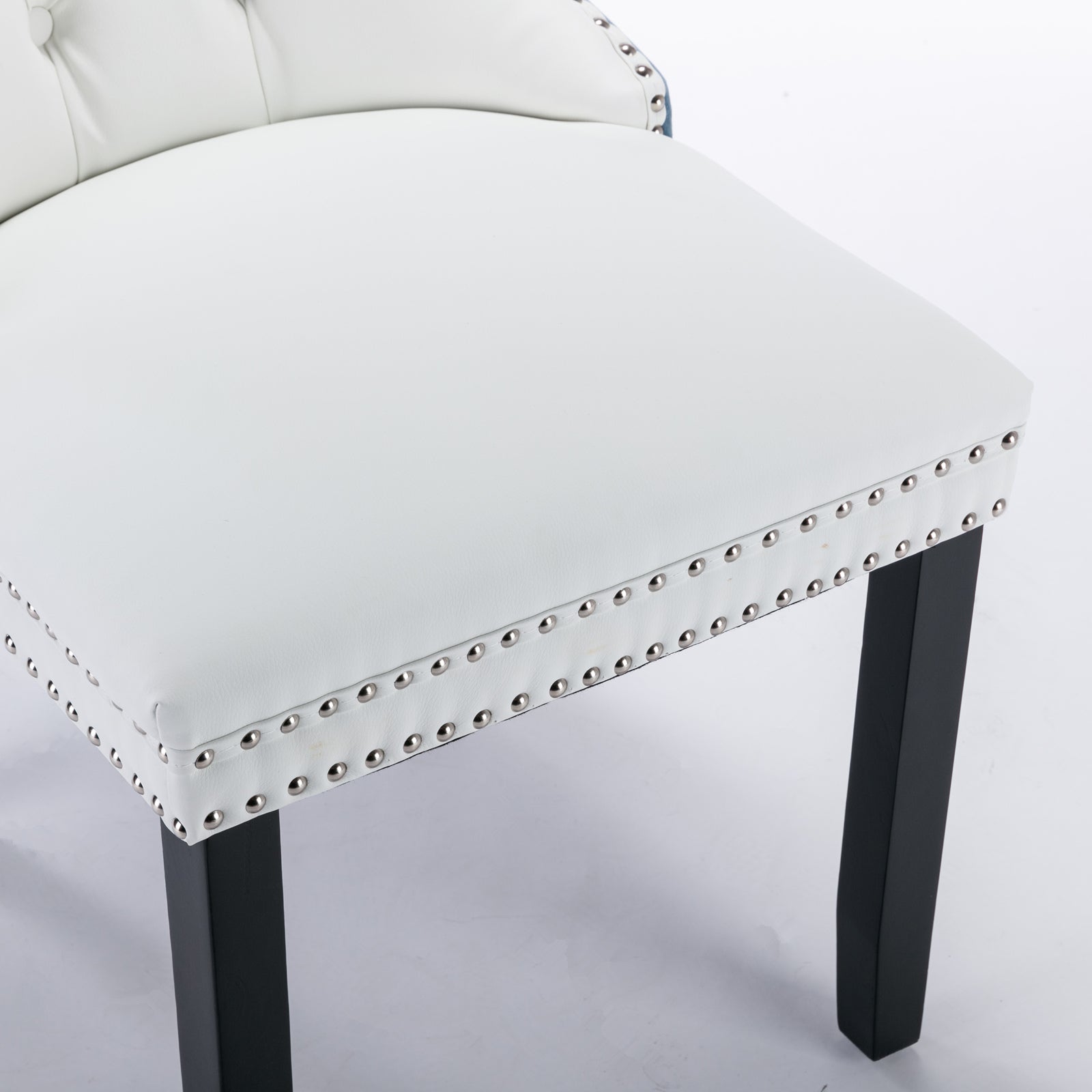 2 pcs High-End Tufted Modern Contemporary Leather Chair with Wooden Legs- Blue+White