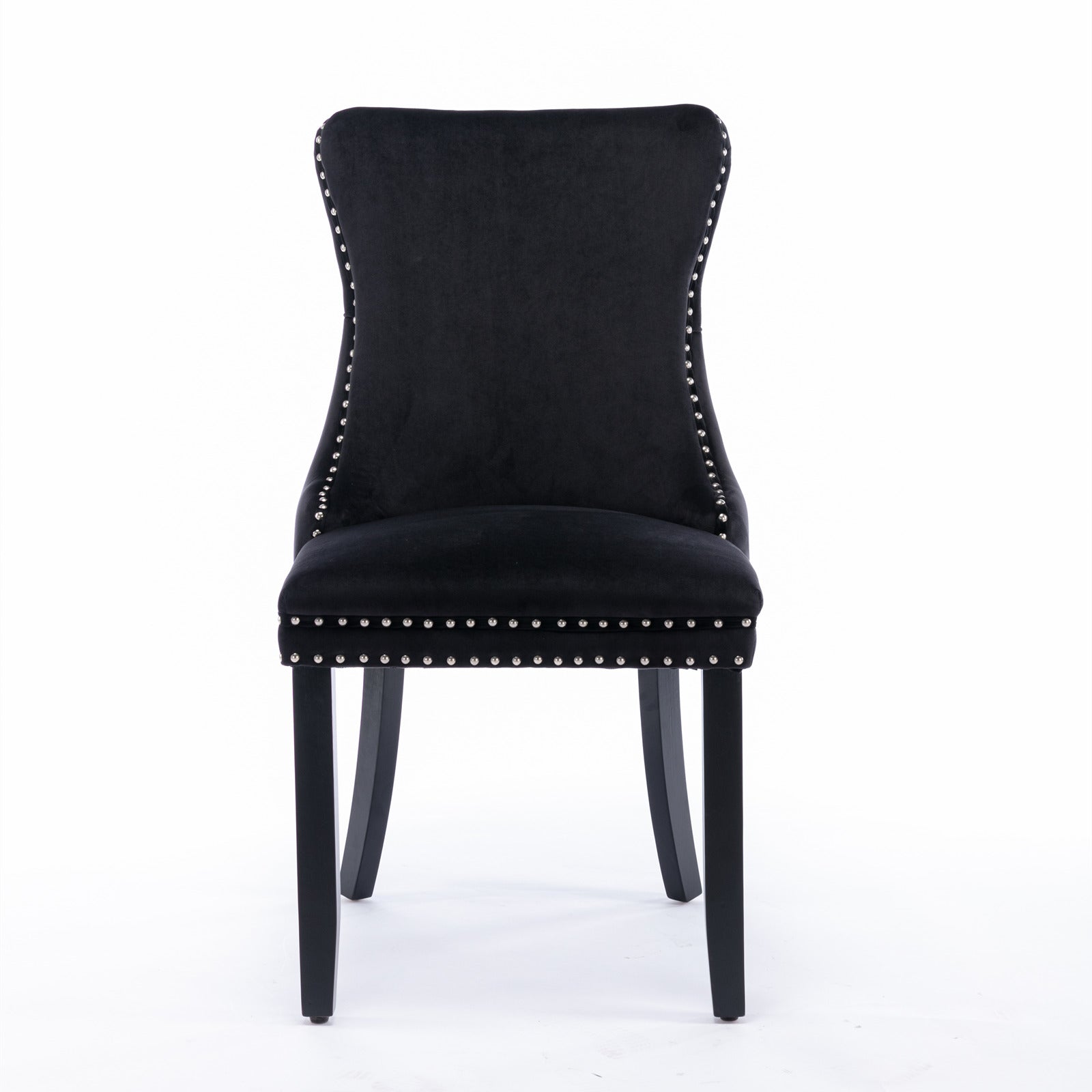 2 pcs High-End Wing Back Tufted Modern Contemporary Velvet Chair with Wooden Legs- Black