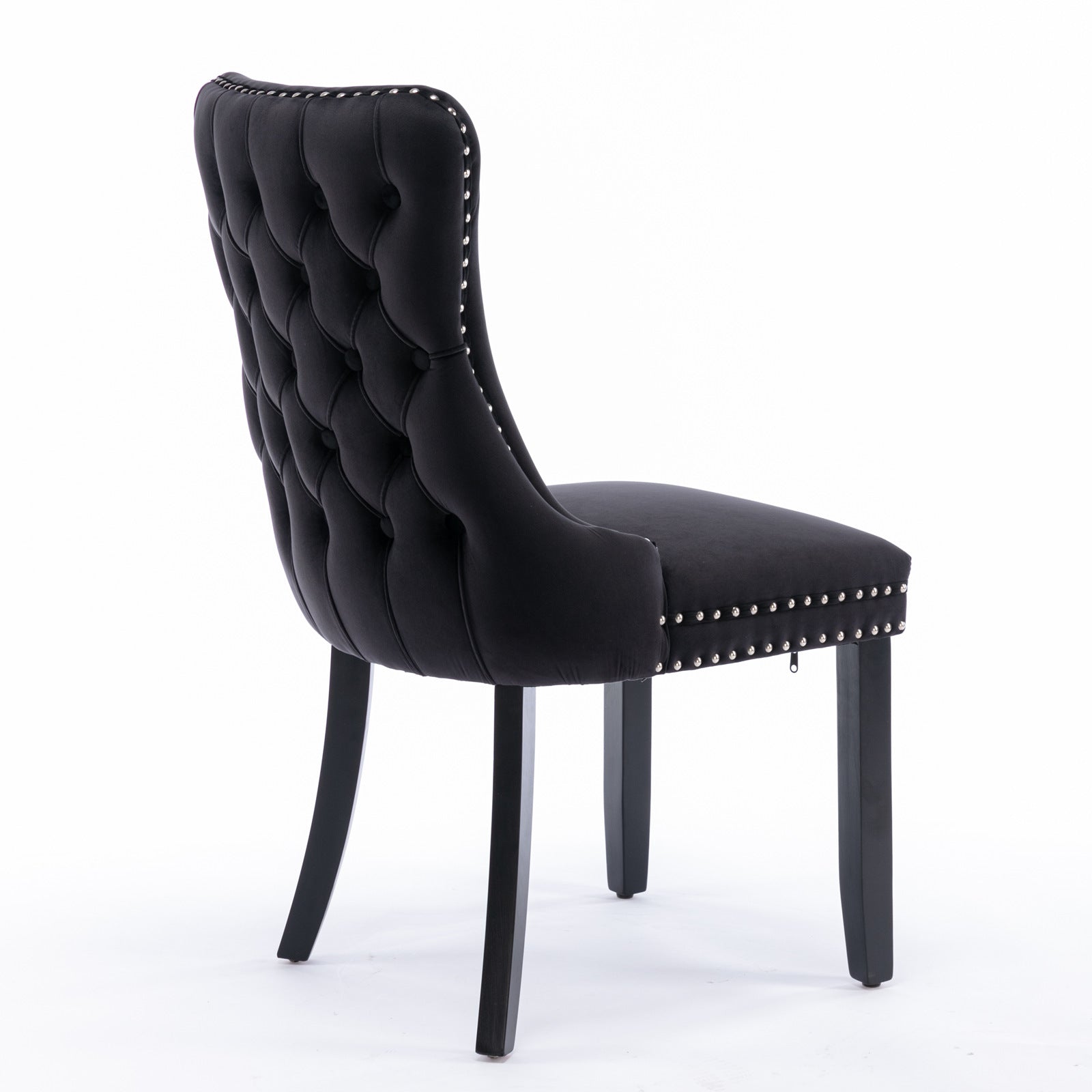 2 pcs High-End Wing Back Tufted Modern Contemporary Velvet Chair with Wooden Legs- Black