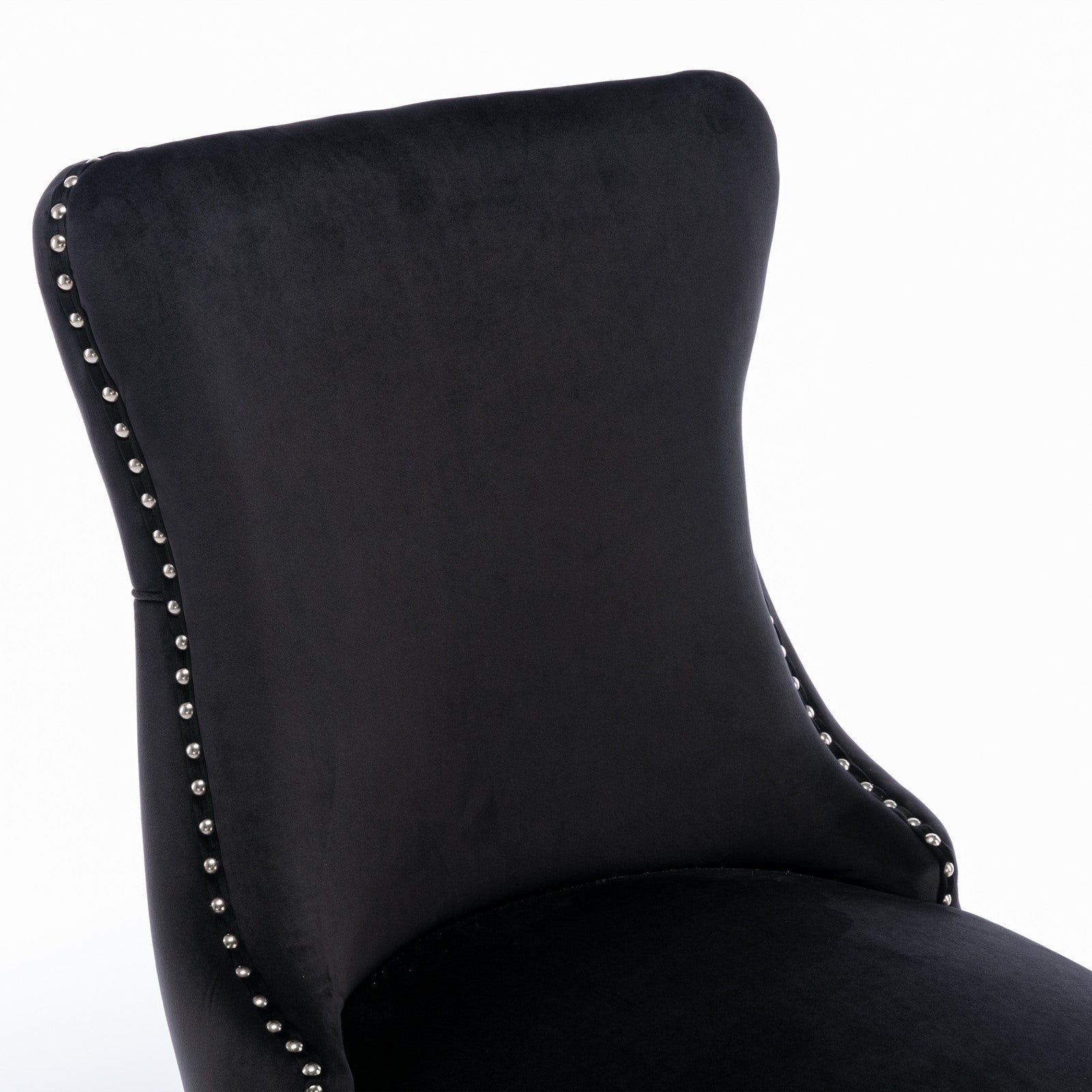 2 pcs High-End Wing Back Tufted Modern Contemporary Velvet Chair with Wooden Legs- Black