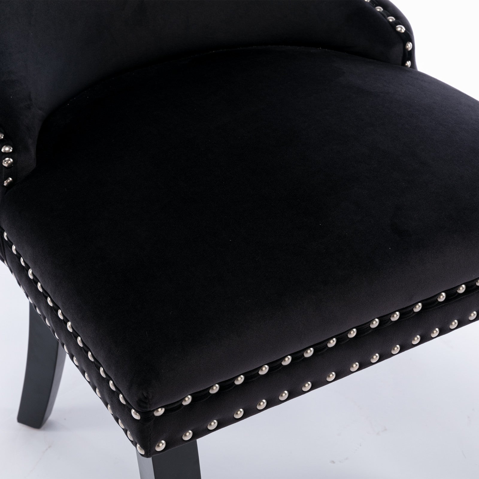 2 pcs High-End Wing Back Tufted Modern Contemporary Velvet Chair with Wooden Legs- Black