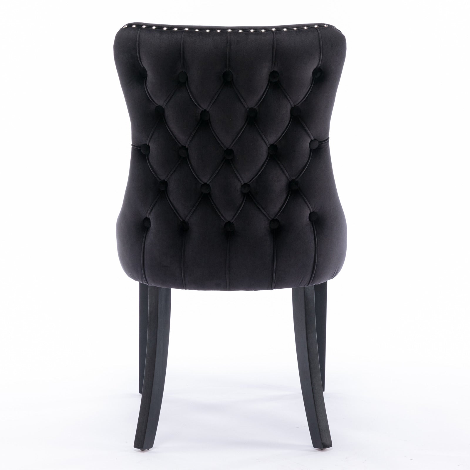 2 pcs High-End Wing Back Tufted Modern Contemporary Velvet Chair with Wooden Legs- Black