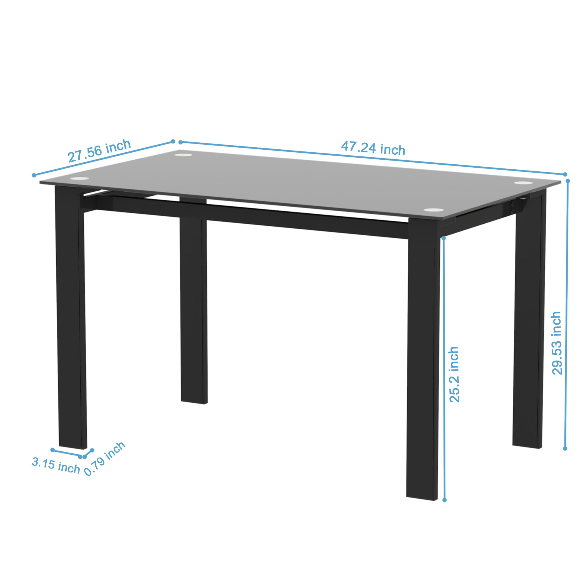 4 Seater  Simple Design Heavy Duty Tempered Minimalist Glass Top Dining Table- Black