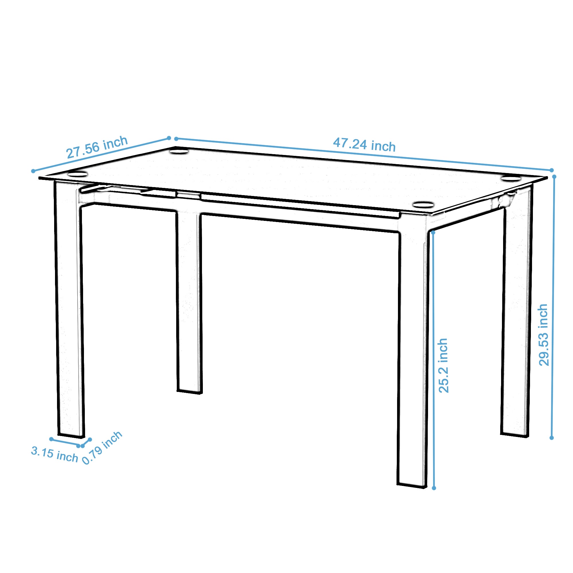 4 Seater  Simple Design Heavy Duty Tempered Minimalist Glass Top Dining Table- Black