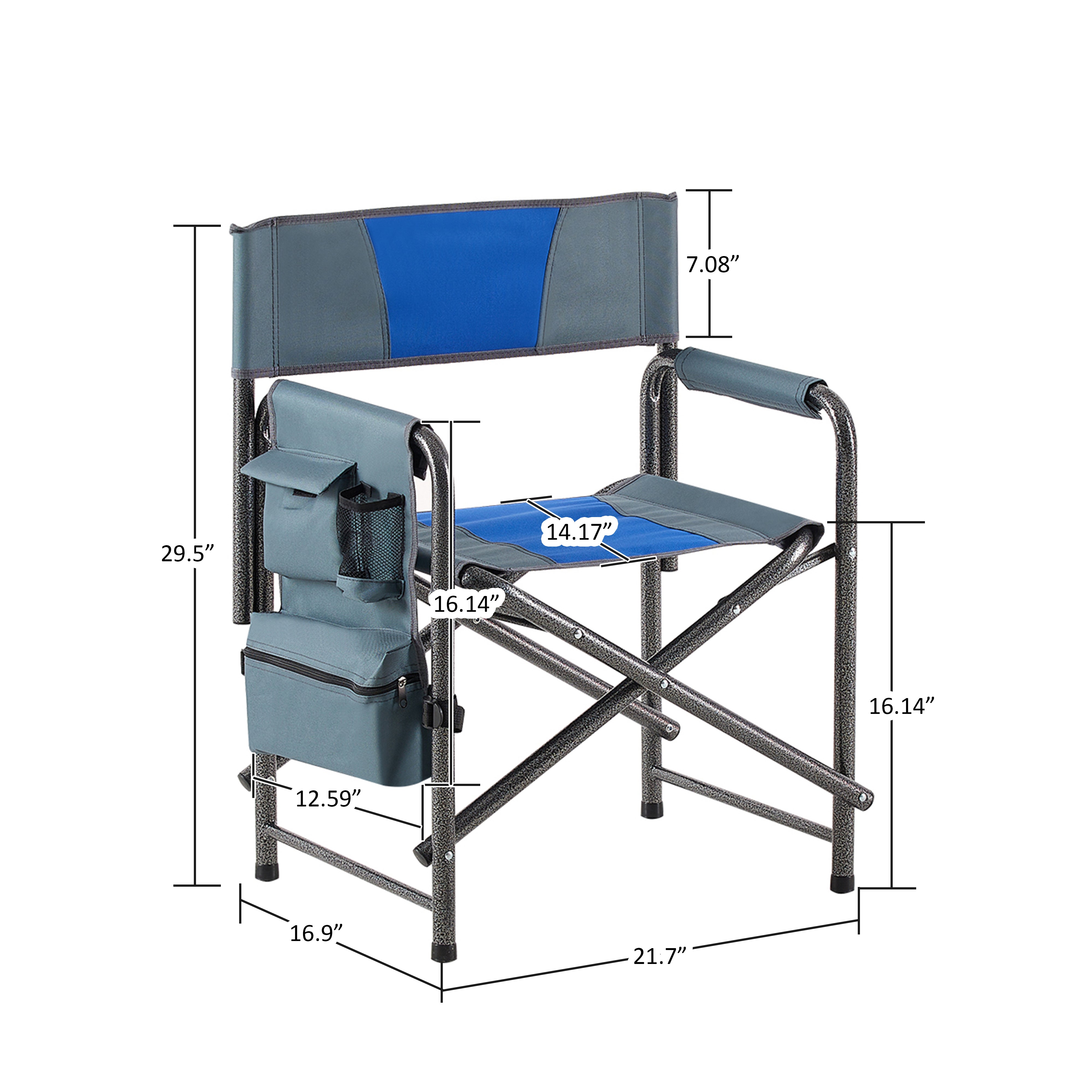 2pcs Padded Folding Outdoor Chair with Pockets Oversized Directors Chair- Blue+Grey