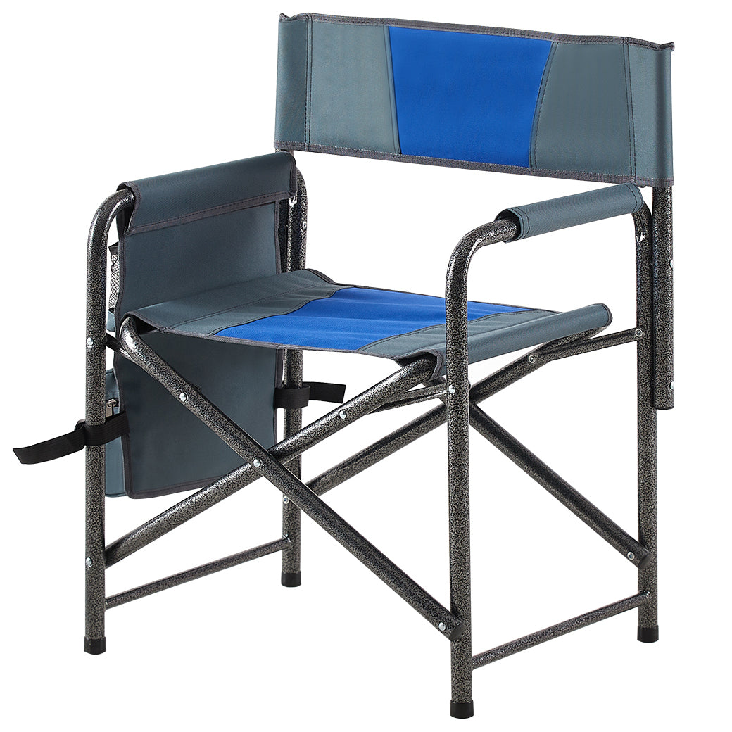 2pcs Padded Folding Outdoor Chair with Pockets Oversized Directors Chair- Blue+Grey