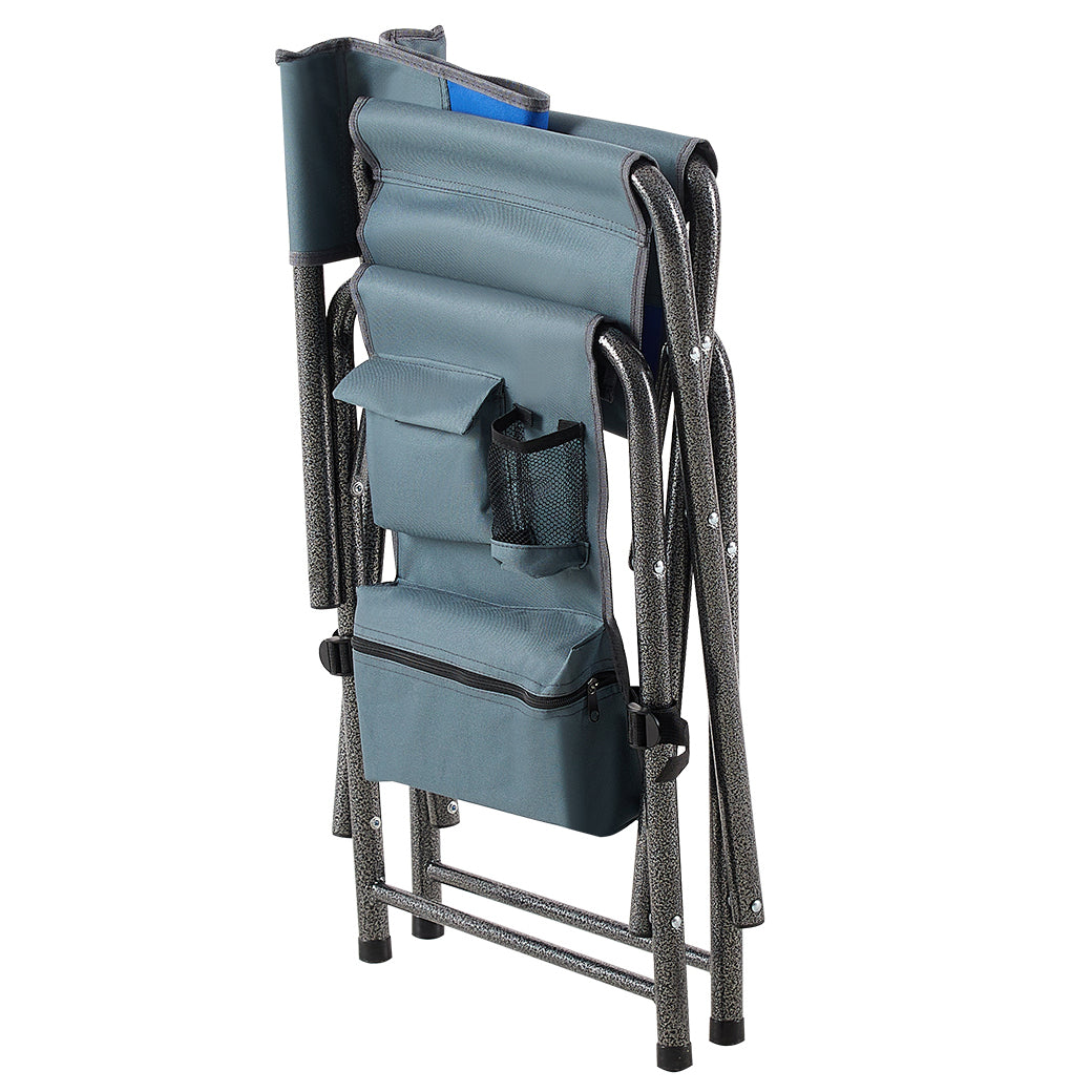 2pcs Padded Folding Outdoor Chair with Pockets Oversized Directors Chair- Blue+Grey