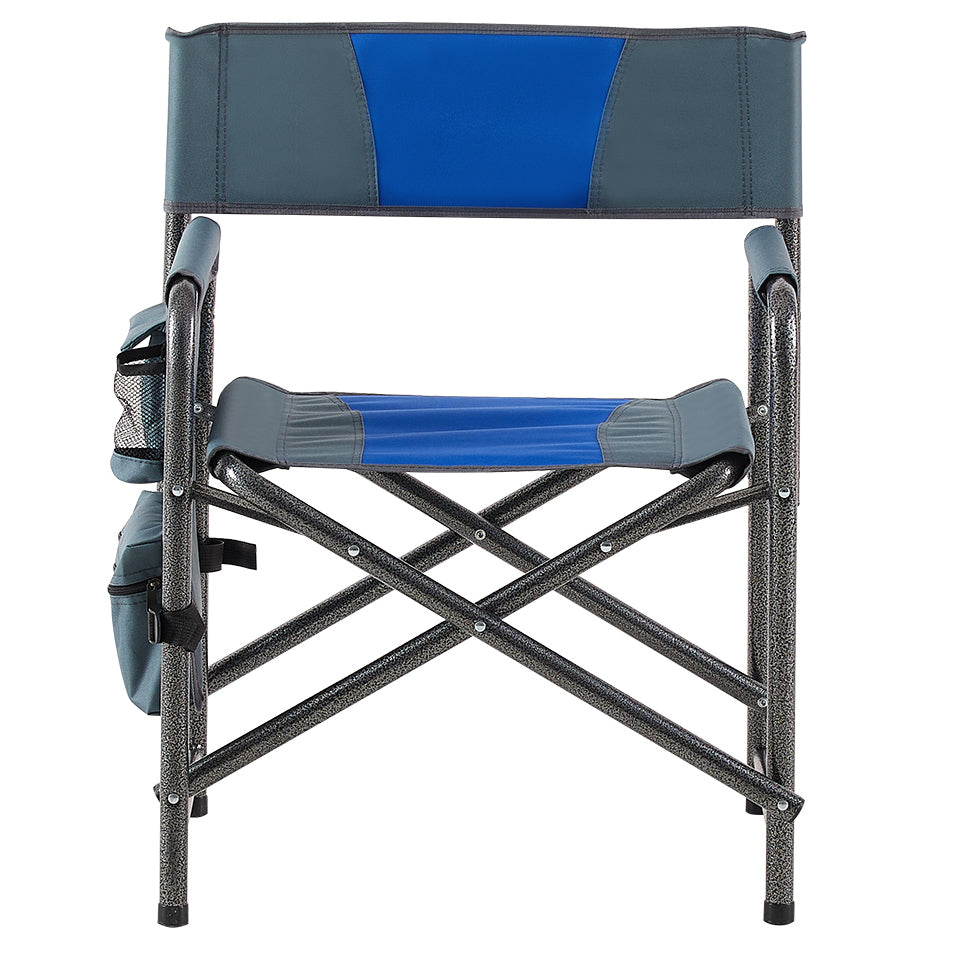 2pcs Padded Folding Outdoor Chair with Pockets Oversized Directors Chair- Blue+Grey