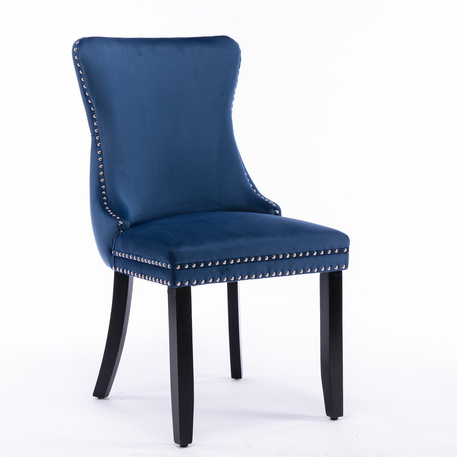 2 pcs High-End Wing Back Tufted Modern Contemporary Velvet Chair with Wooden Legs- Blue
