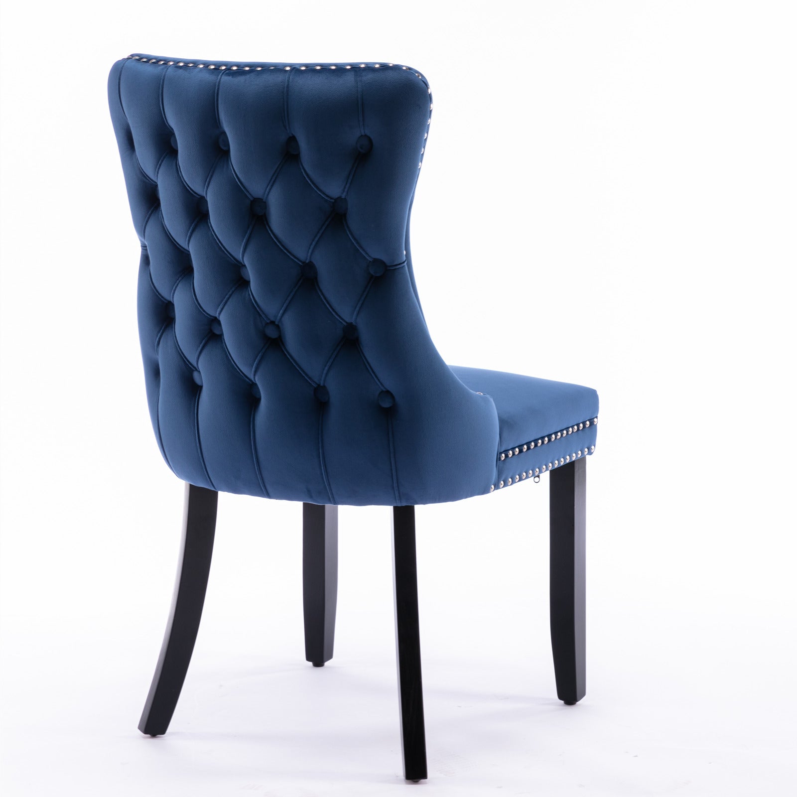 2 pcs High-End Wing Back Tufted Modern Contemporary Velvet Chair with Wooden Legs- Blue