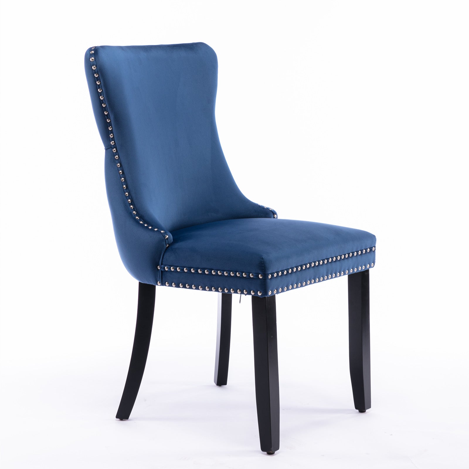 2 pcs High-End Wing Back Tufted Modern Contemporary Velvet Chair with Wooden Legs- Blue