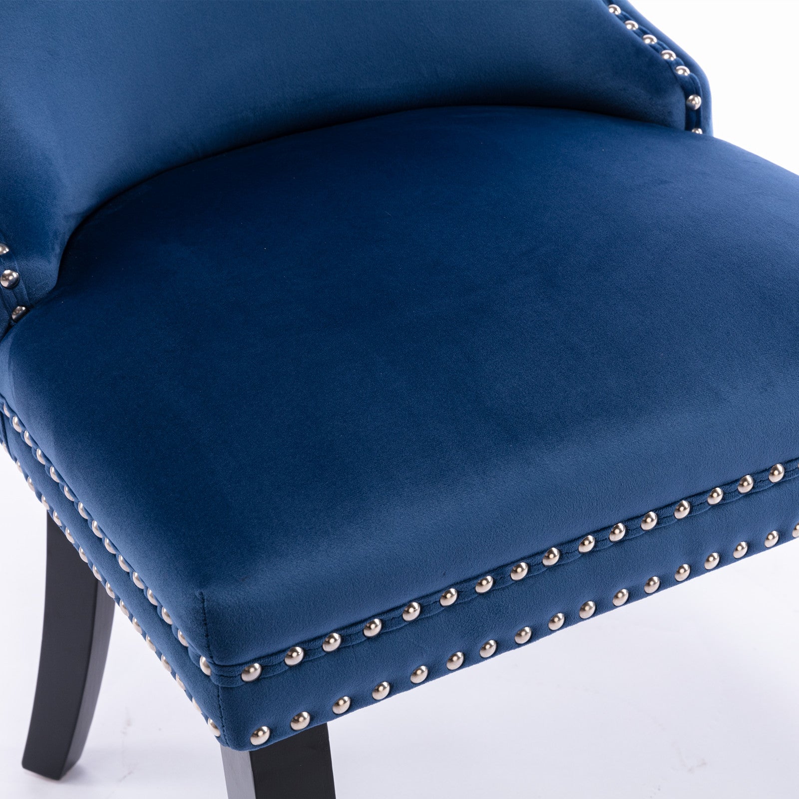 2 pcs High-End Wing Back Tufted Modern Contemporary Velvet Chair with Wooden Legs- Blue
