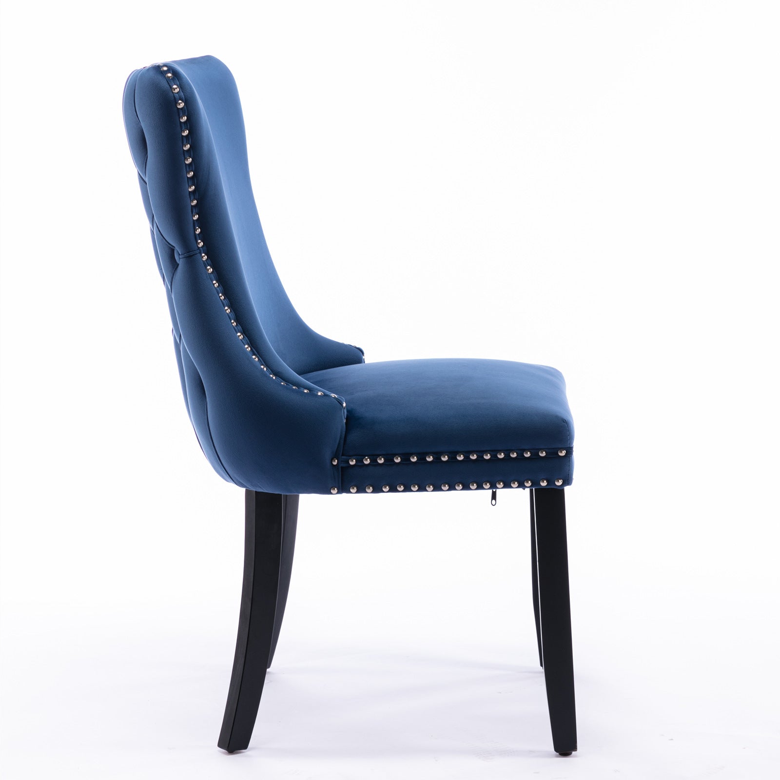 2 pcs High-End Wing Back Tufted Modern Contemporary Velvet Chair with Wooden Legs- Blue