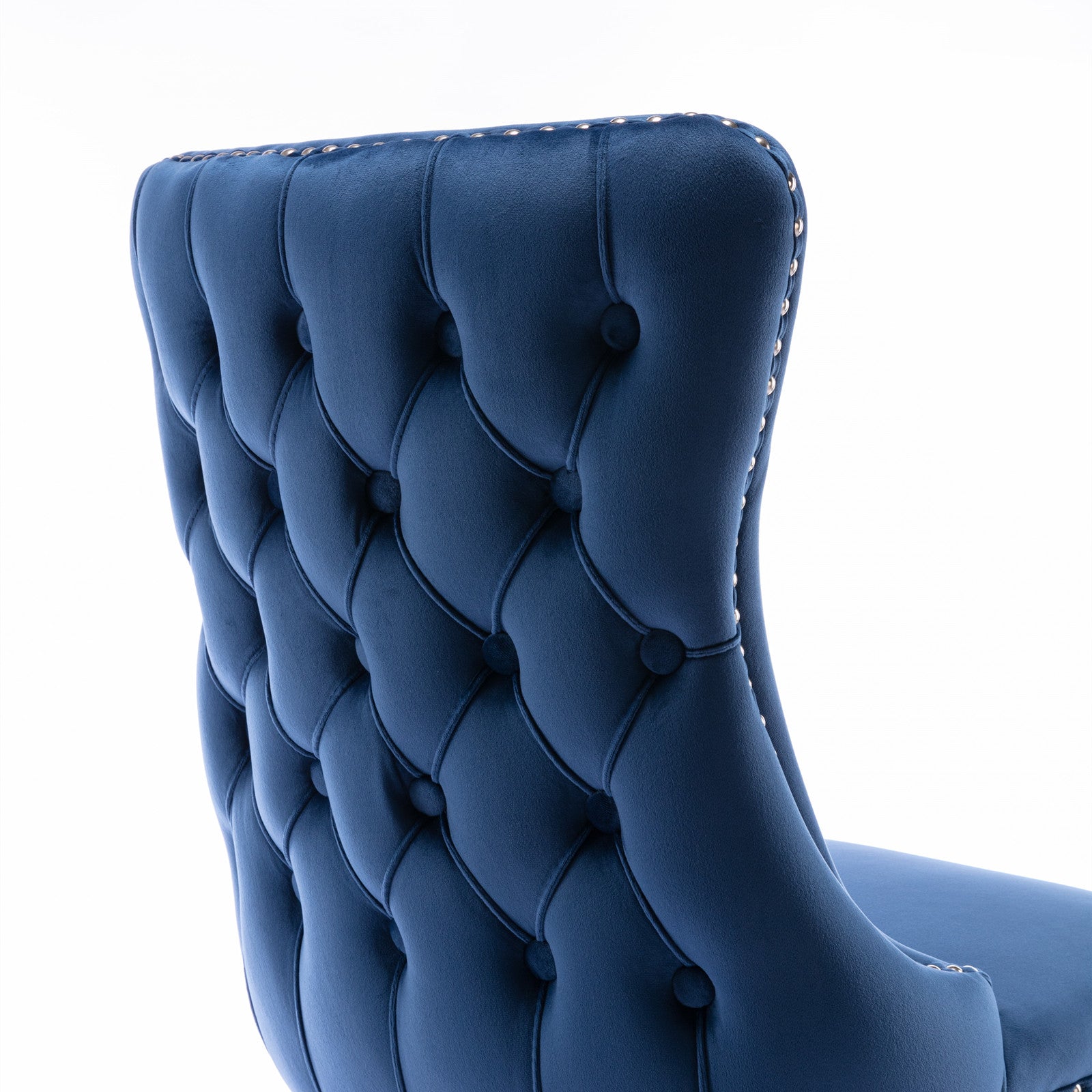 2 pcs High-End Wing Back Tufted Modern Contemporary Velvet Chair with Wooden Legs- Blue
