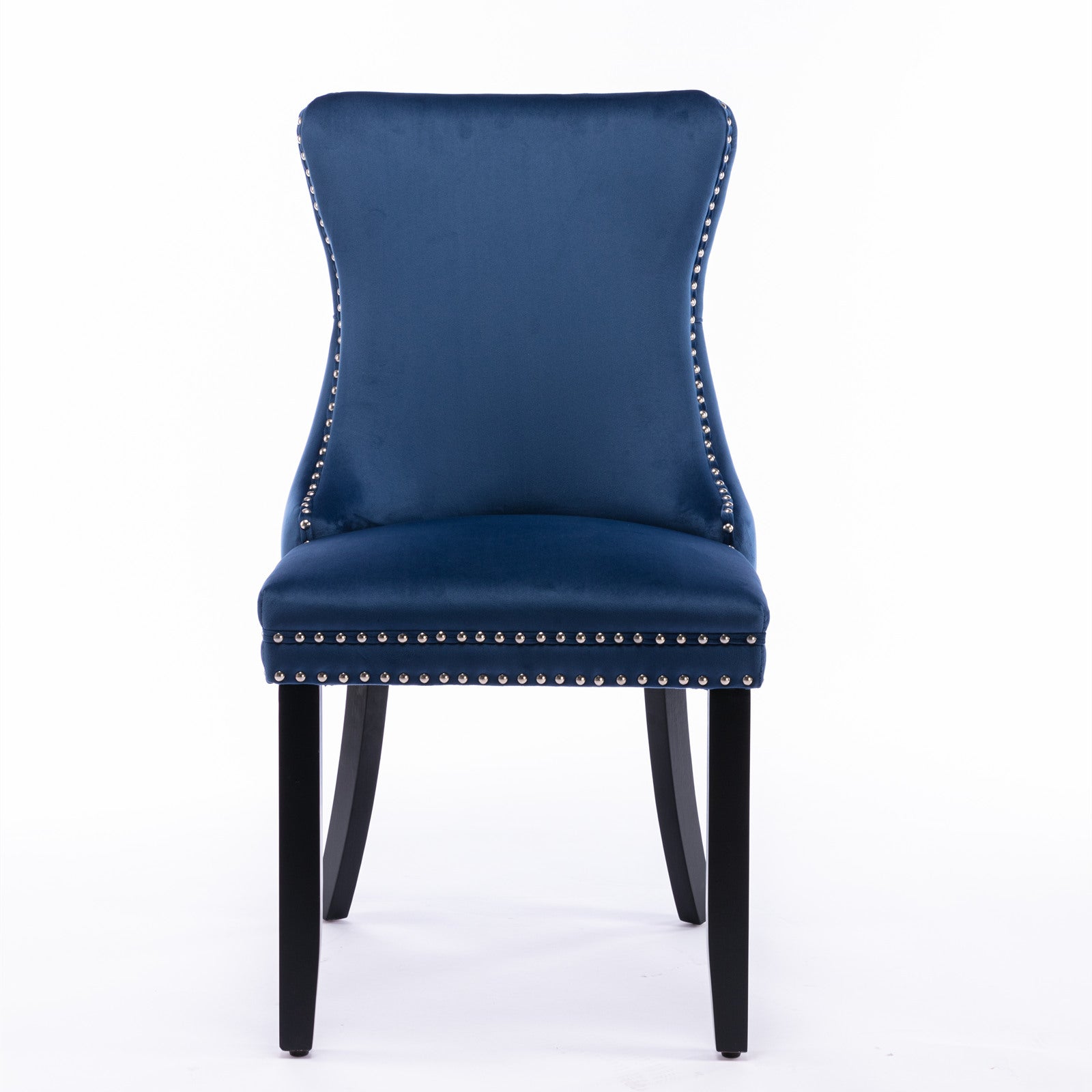 2 pcs High-End Wing Back Tufted Modern Contemporary Velvet Chair with Wooden Legs- Blue