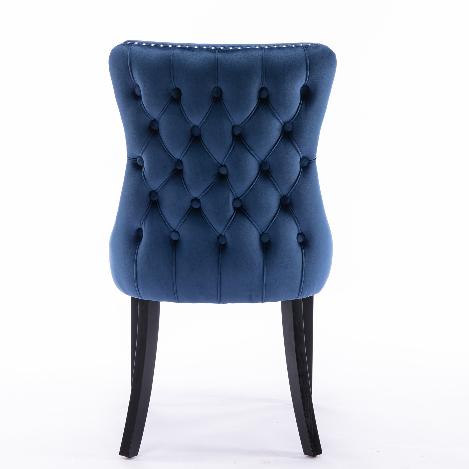 2 pcs High-End Wing Back Tufted Modern Contemporary Velvet Chair with Wooden Legs- Blue