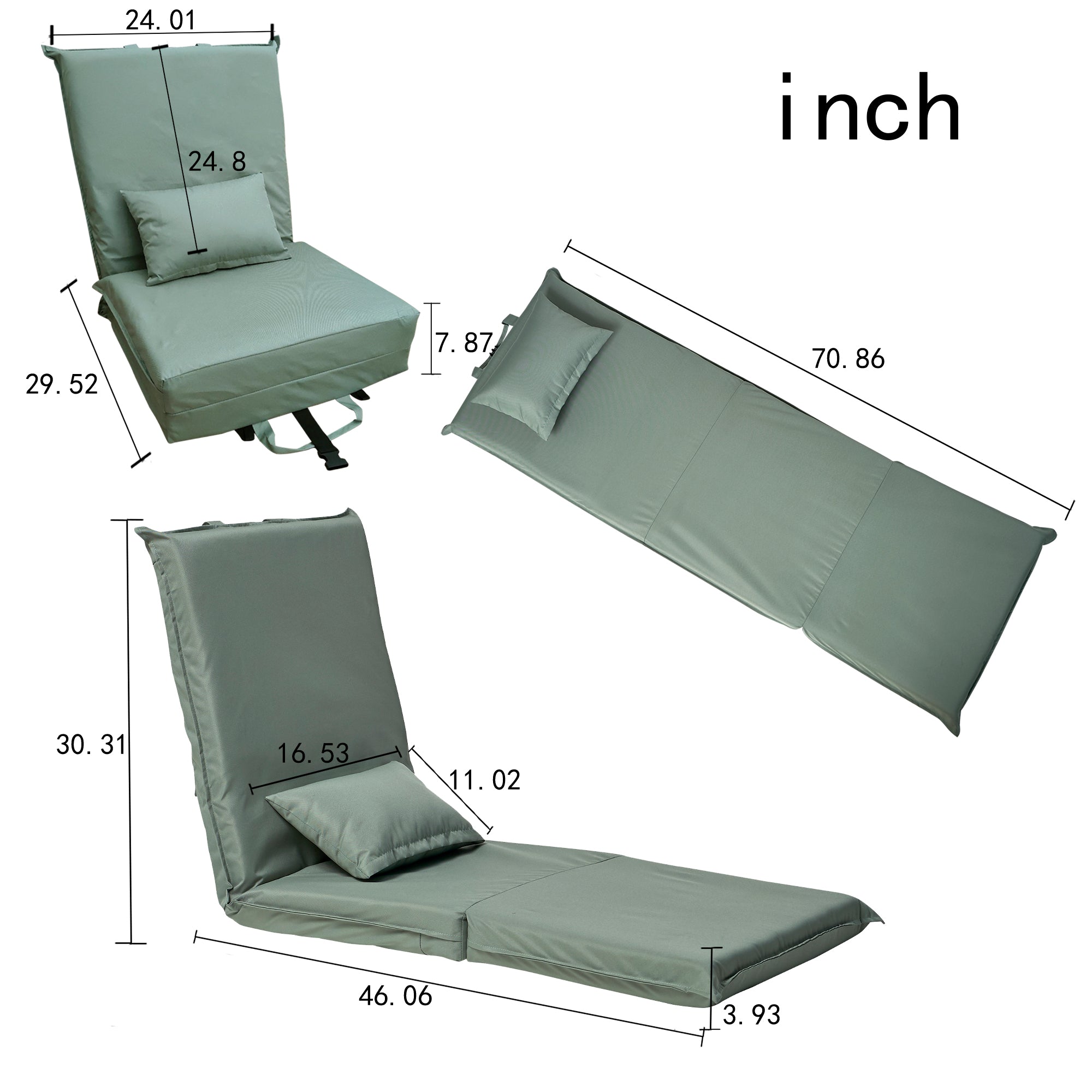 14 Position Height Adjustable Portable Chair for Outdoor Travel with Carrying Bag- Light Green