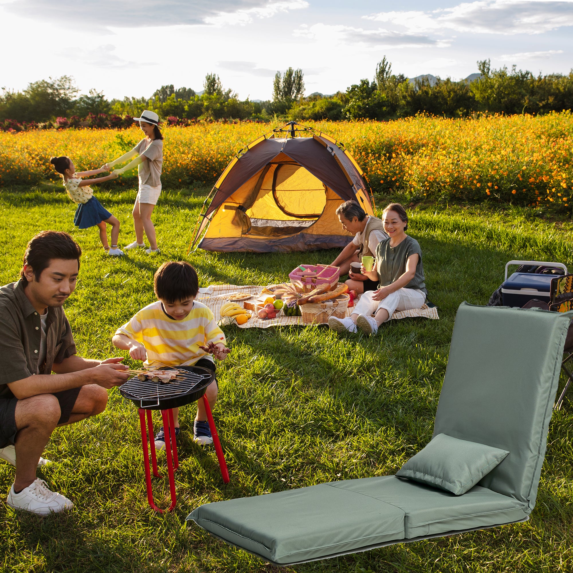 14 Position Height Adjustable Portable Chair for Outdoor Travel with Carrying Bag- Light Green