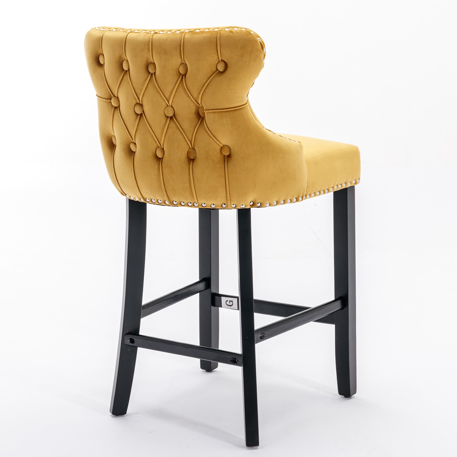 2pcs Chrome Accent Wingback Bar Stools Tufted Velvet with Nailhead and Black Legs- Gold