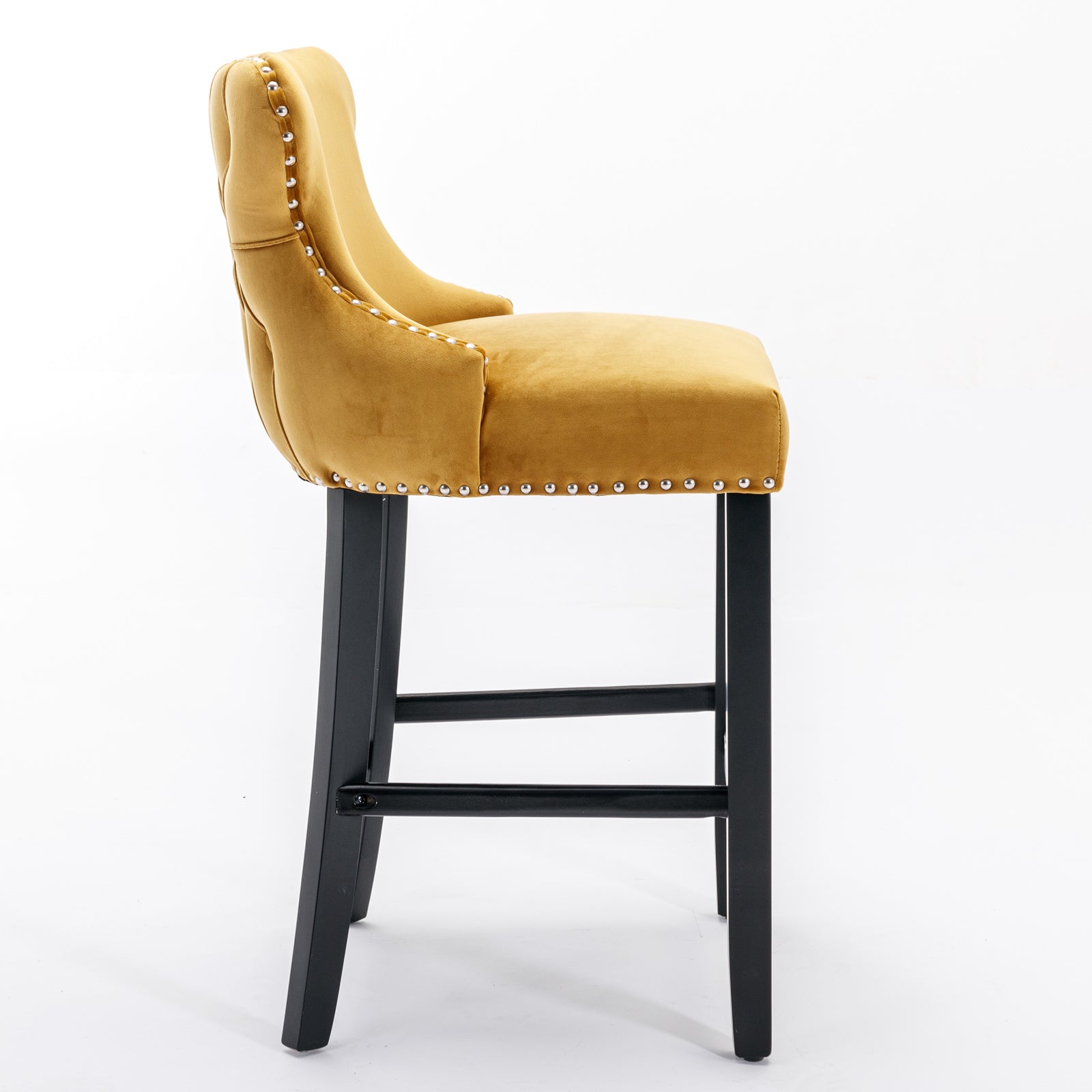 2pcs Chrome Accent Wingback Bar Stools Tufted Velvet with Nailhead and Black Legs- Gold