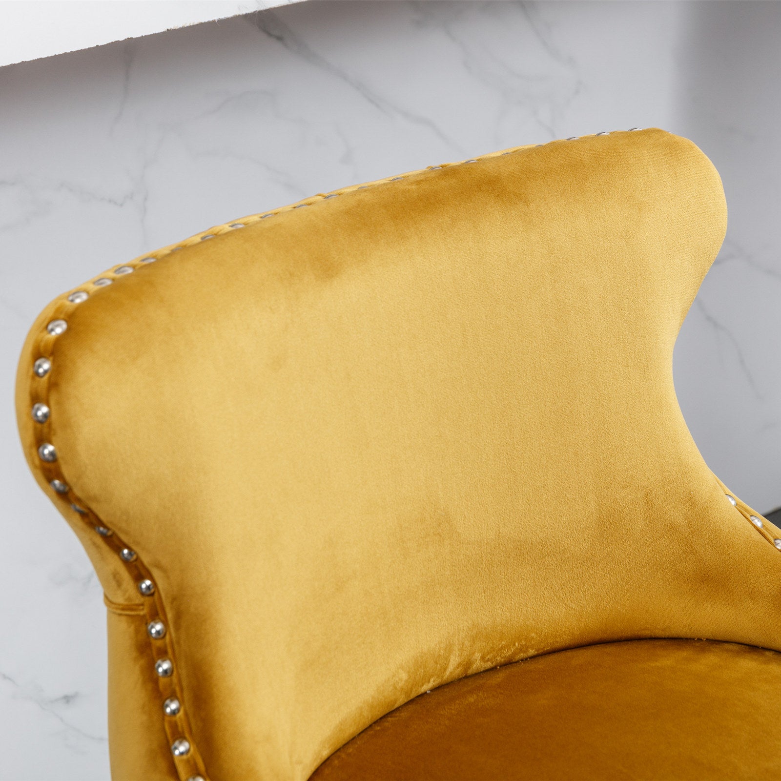 2pcs Chrome Accent Wingback Bar Stools Tufted Velvet with Nailhead and Black Legs- Gold