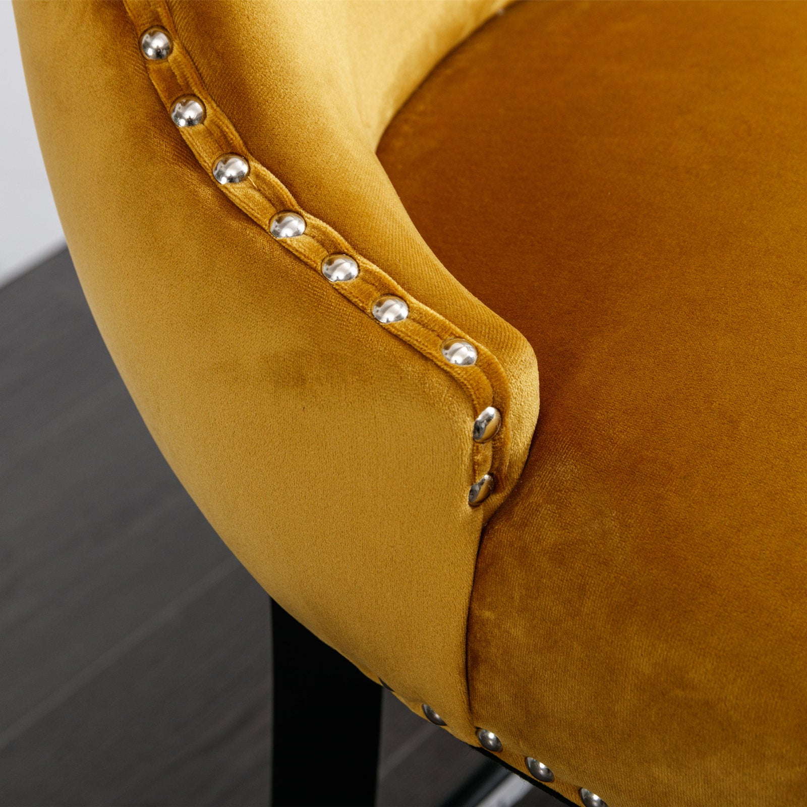 2pcs Chrome Accent Wingback Bar Stools Tufted Velvet with Nailhead and Black Legs- Gold